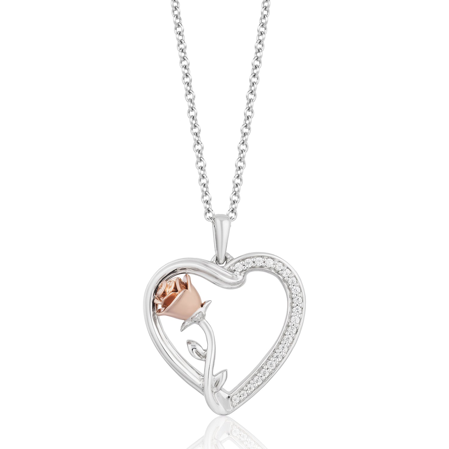 Disney Belle Inspired Necklace in Sterling Silver 10K Rose Gold