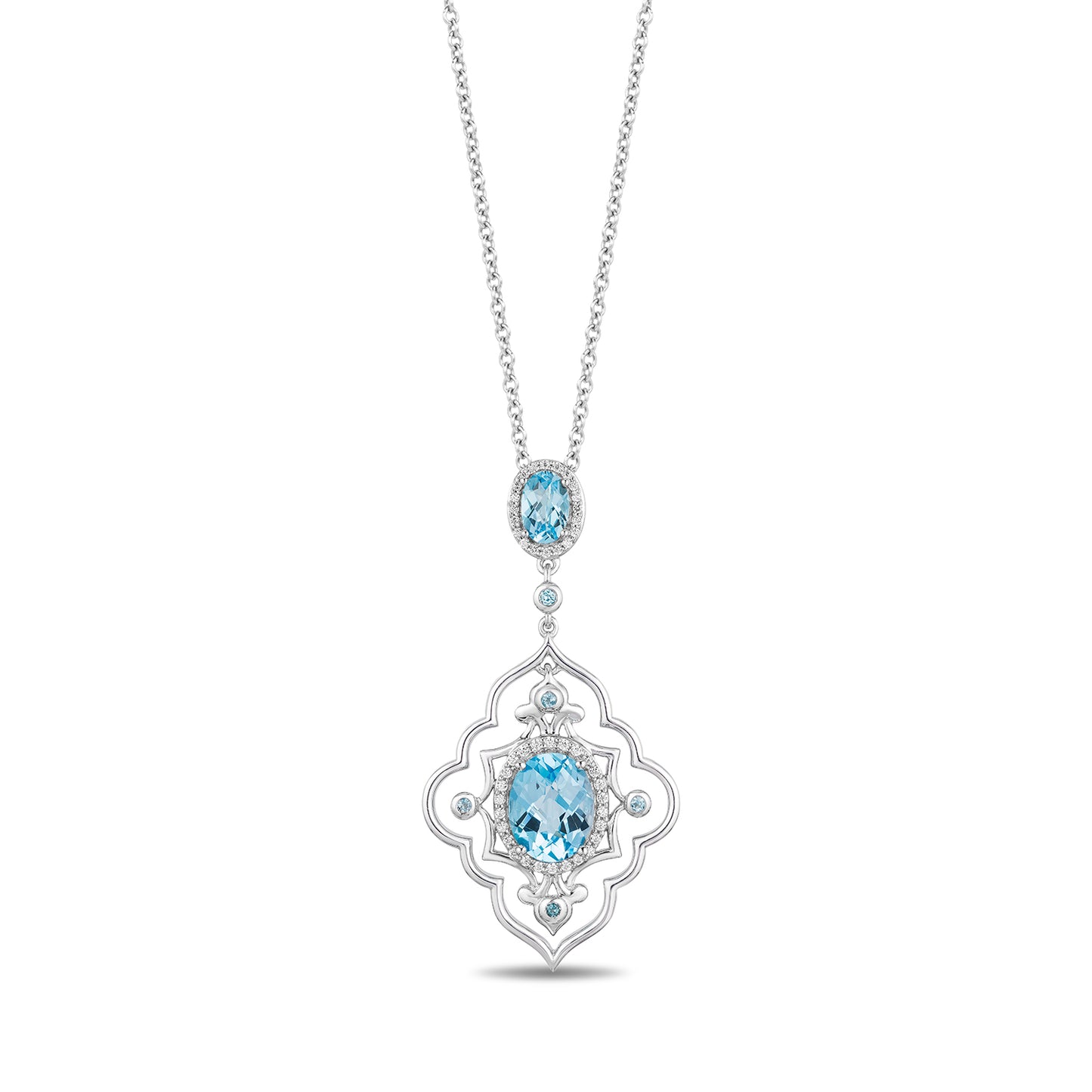 Enchanted Disney Fine Jewelry Sterling Silver with 1/6 CTTW Diamond and Swiss Blue Topaz Jasmine Arabesque Pendant Necklace