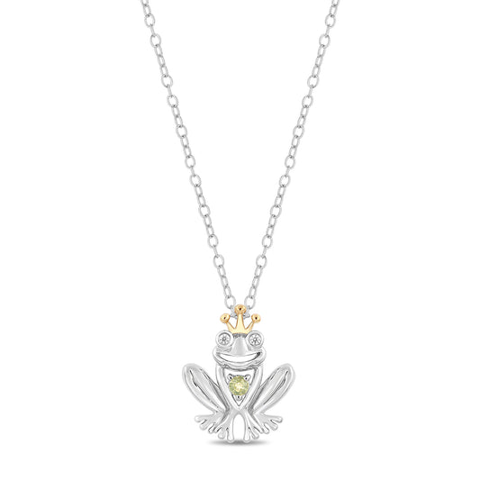 Enchanted Disney Fine Jewelry Sterling Silver and 10K Yellow Gold Diamond Accent and Peridot Fashion Tiana Pendant Necklace