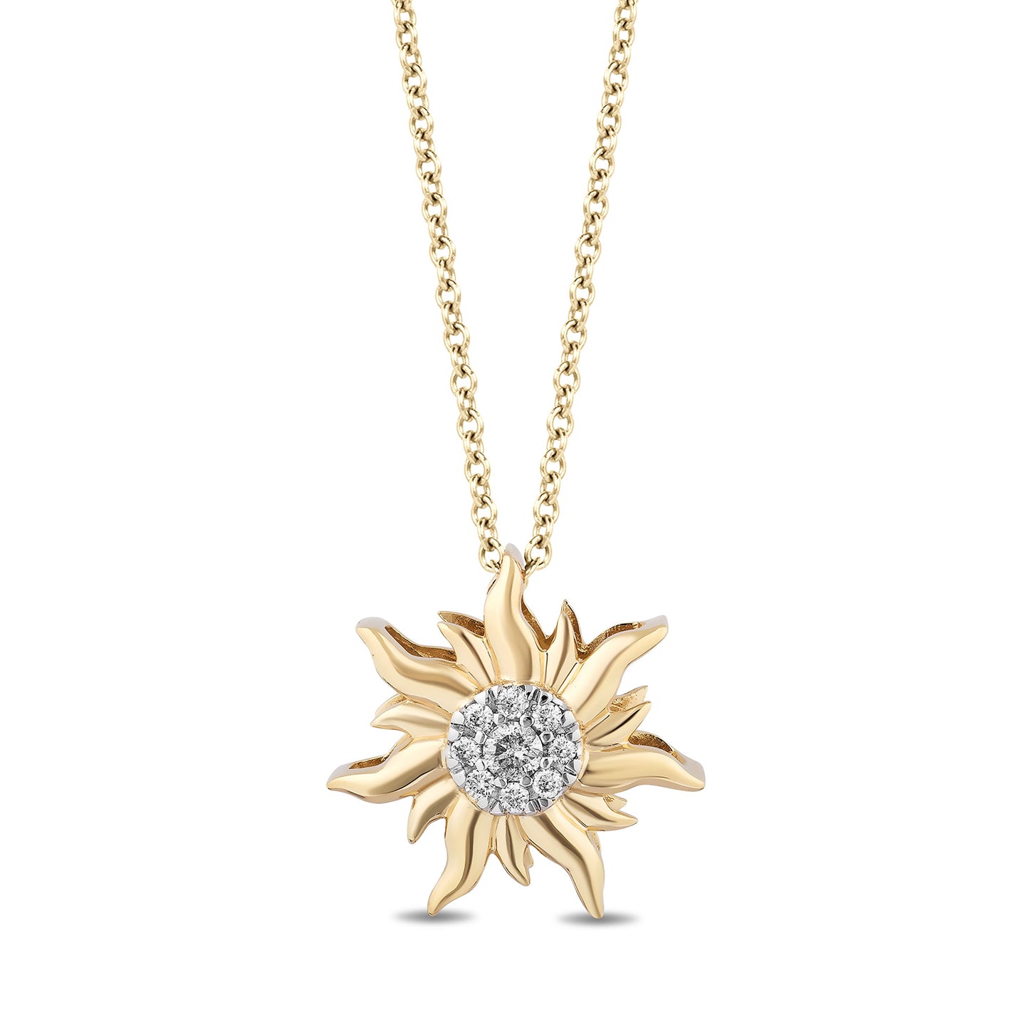 Enchanted Disney Fine Jewelry 14k Yellow Gold 1/10 CTTW Rapunzel Sun Pendant Necklace