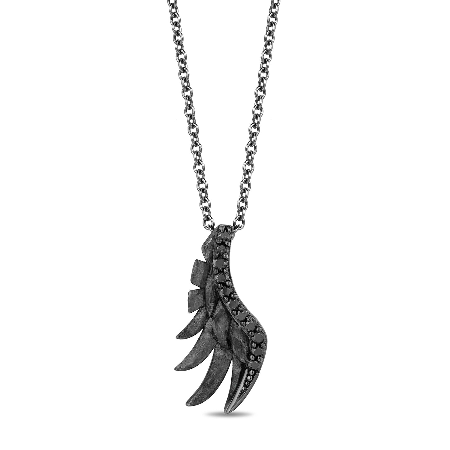 Enchanted Disney Fine Jewelry Black Rhodium over Sterling Silver with 1/10 CTTW Maleficent Wings Pendant Necklace