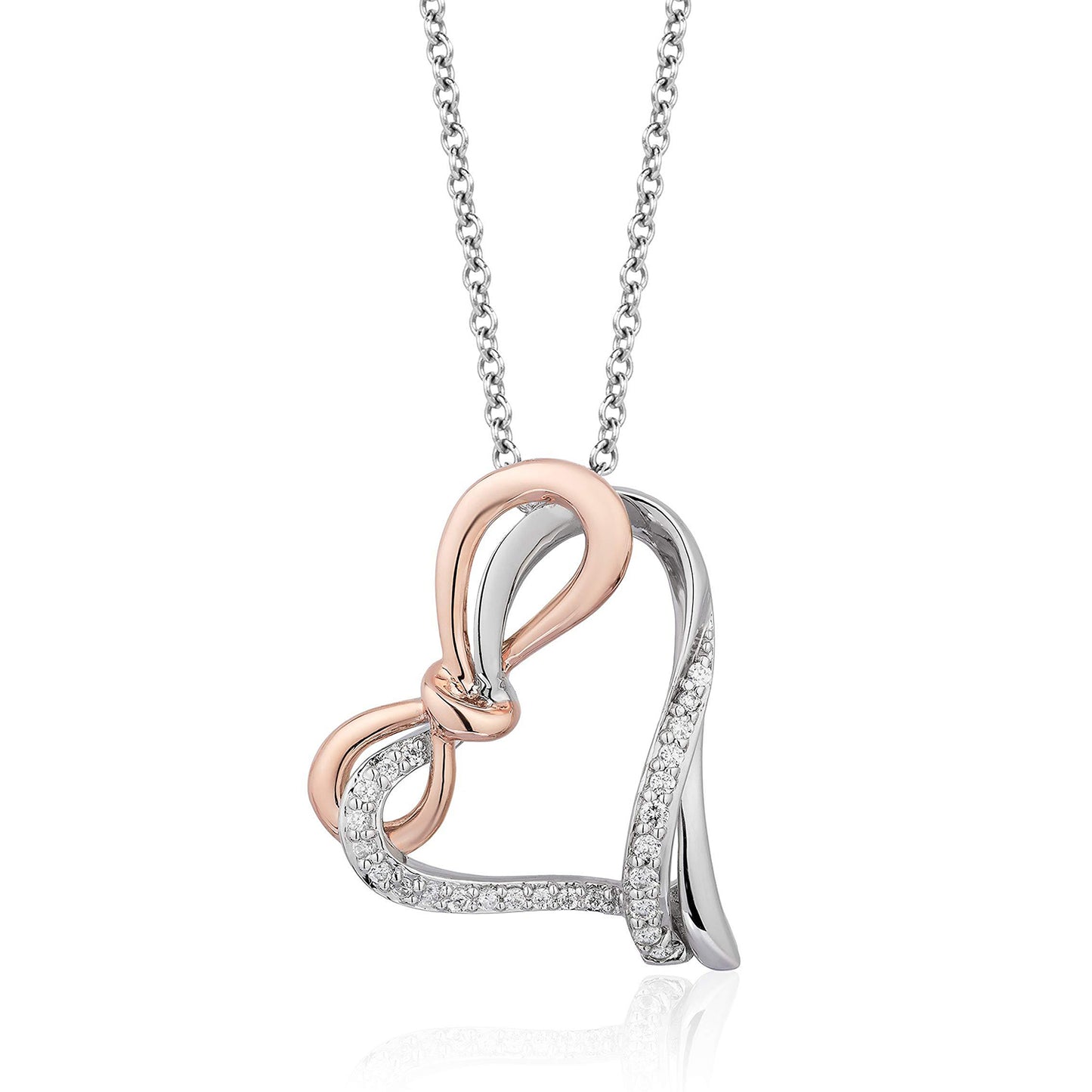 Enchanted Disney Fine Jewelry Sterling Silver and 10K Rose Gold 1/10 CTTW Snow White Bow Pendant Necklace