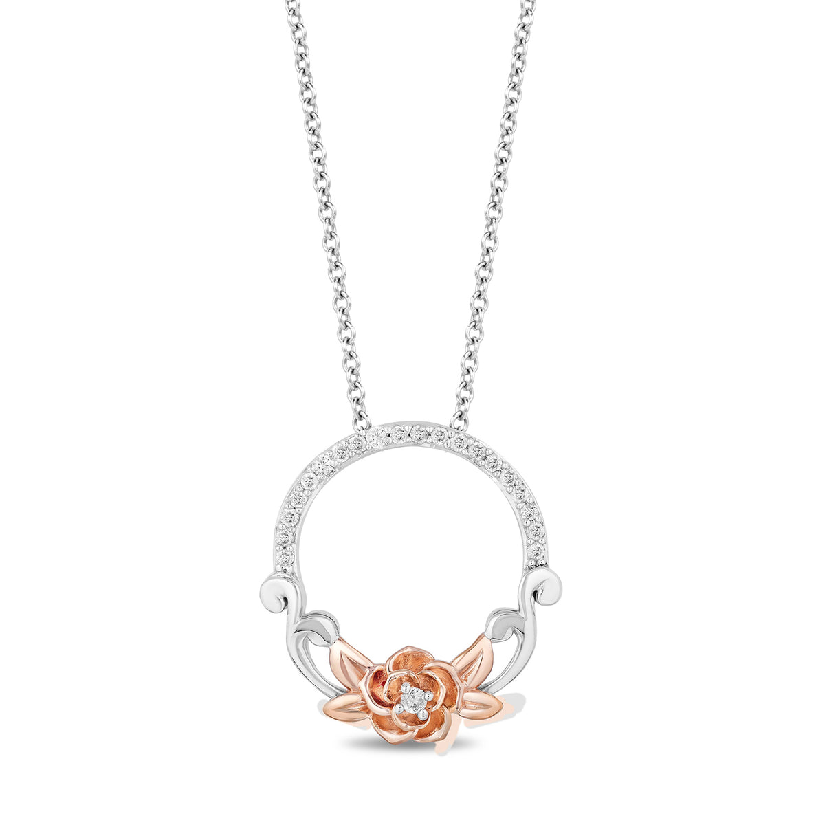 Disney Belle Inspired Rose with Heart Pendant Necklace
