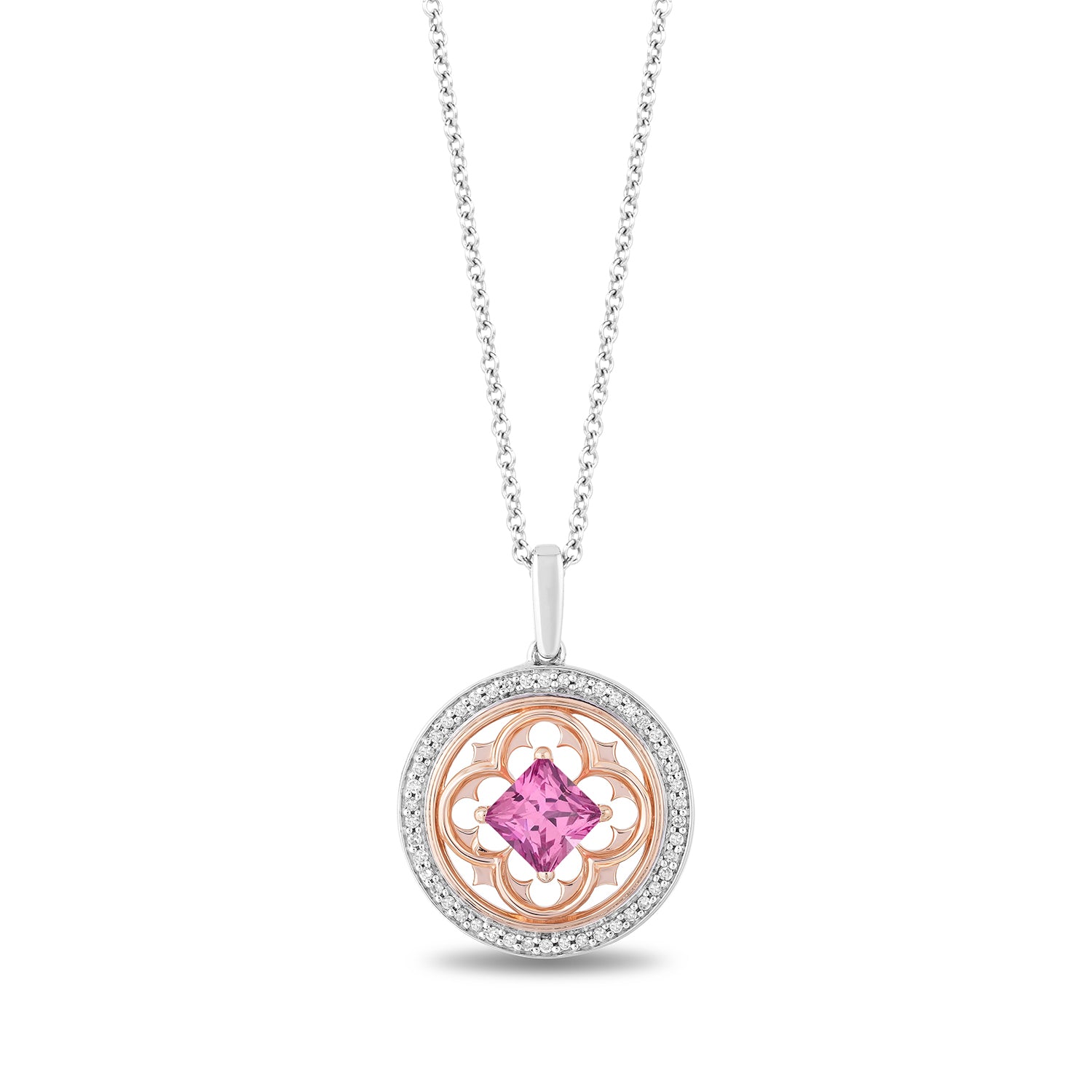 Disney Aurora Inspired Diamond Created Pink Sapphire Necklace in