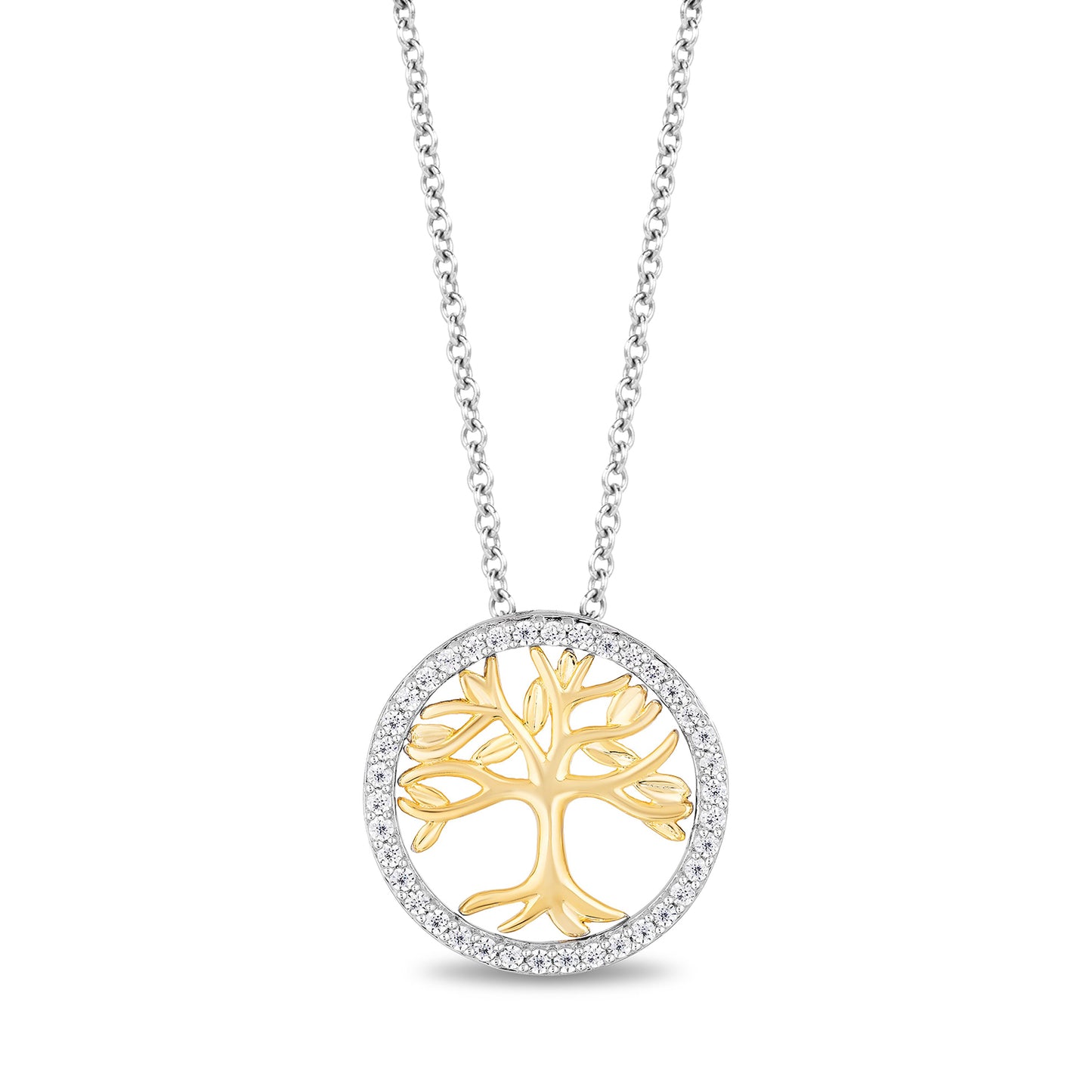 Enchanted Disney Fine Jewelry Sterling Silver and 10K Yellow Gold with 1/6 CTTW Diamond Pocahontas Tree Pendant Necklace