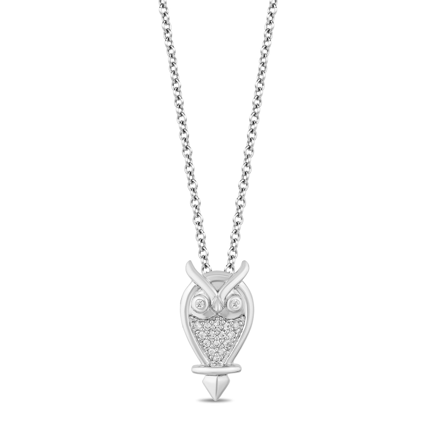 Enchanted Disney Fine Jewelry Sterling Silver with 1/10 CTTW Diamond Aurora Owl Pendant Necklace
