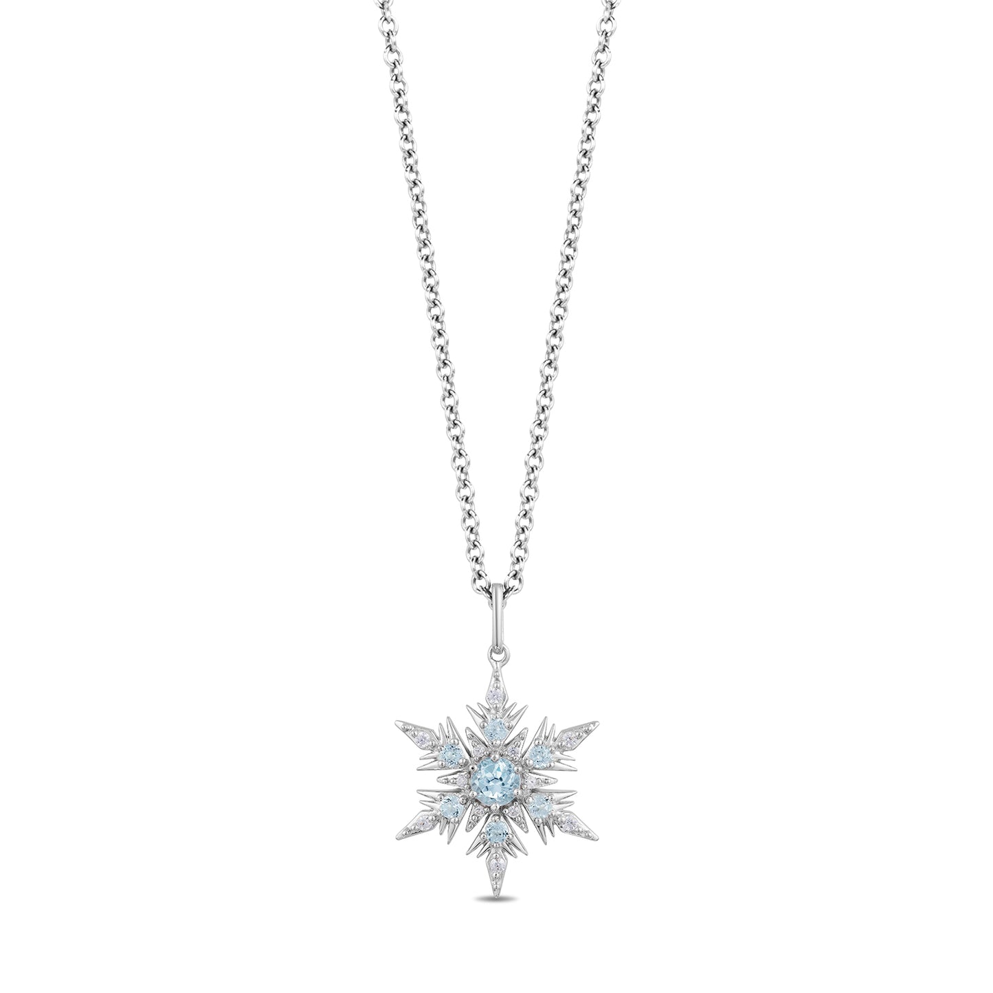 Enchanted Disney Fine Jewelry Sterling Silver with 1/10 CTTW Diamond and Swiss Blue Topaz Elsa Pendant Necklace