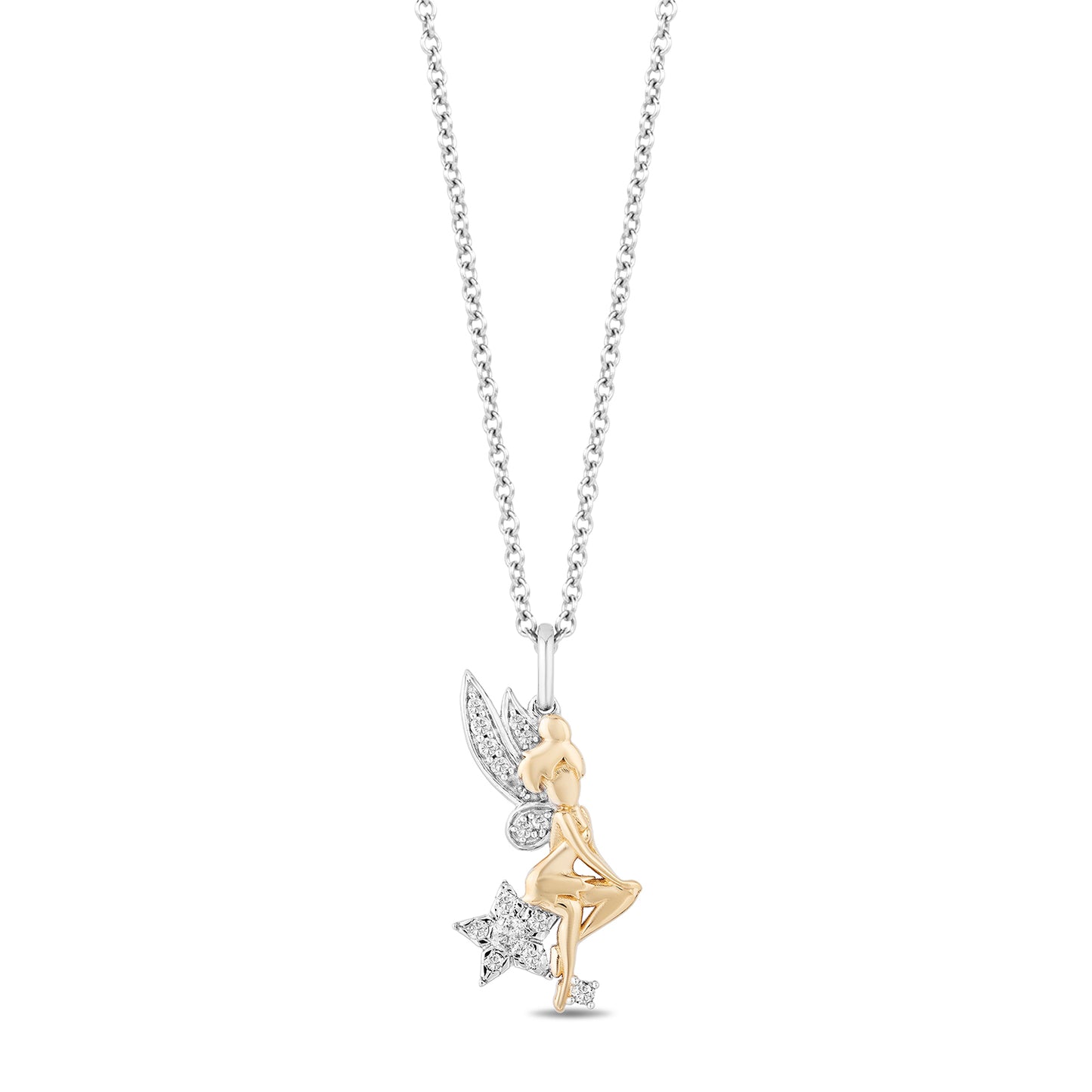 Enchanted Disney Fine Jewelry 14K Yellow Gold over Sterling Silver with 1/6 CTTW Tinker Bell Pendant Necklace