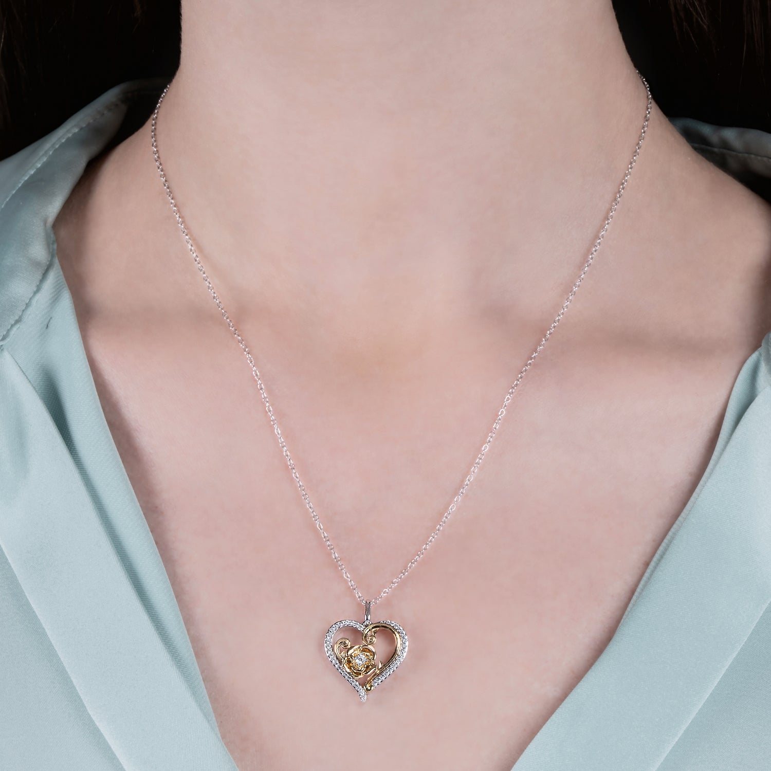 Disney Belle Inspired Diamond Heart Necklace 10K Yellow Gold 1/5