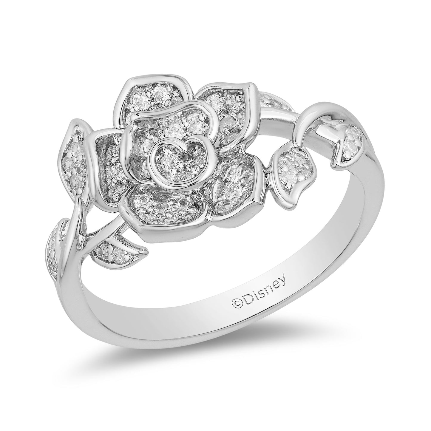 Enchanted Disney Fine Jewelry Sterling Silver with 1/4 CTTW Diamond Belle Rose Ring