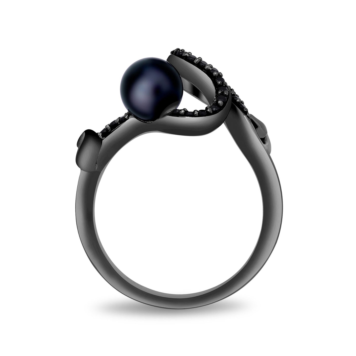 Enchanted Disney Fine Jewelry Black Rhodium over Sterling Silver with 1/5 CTTW Black Diamonds and Round Pearl Ursula Ring