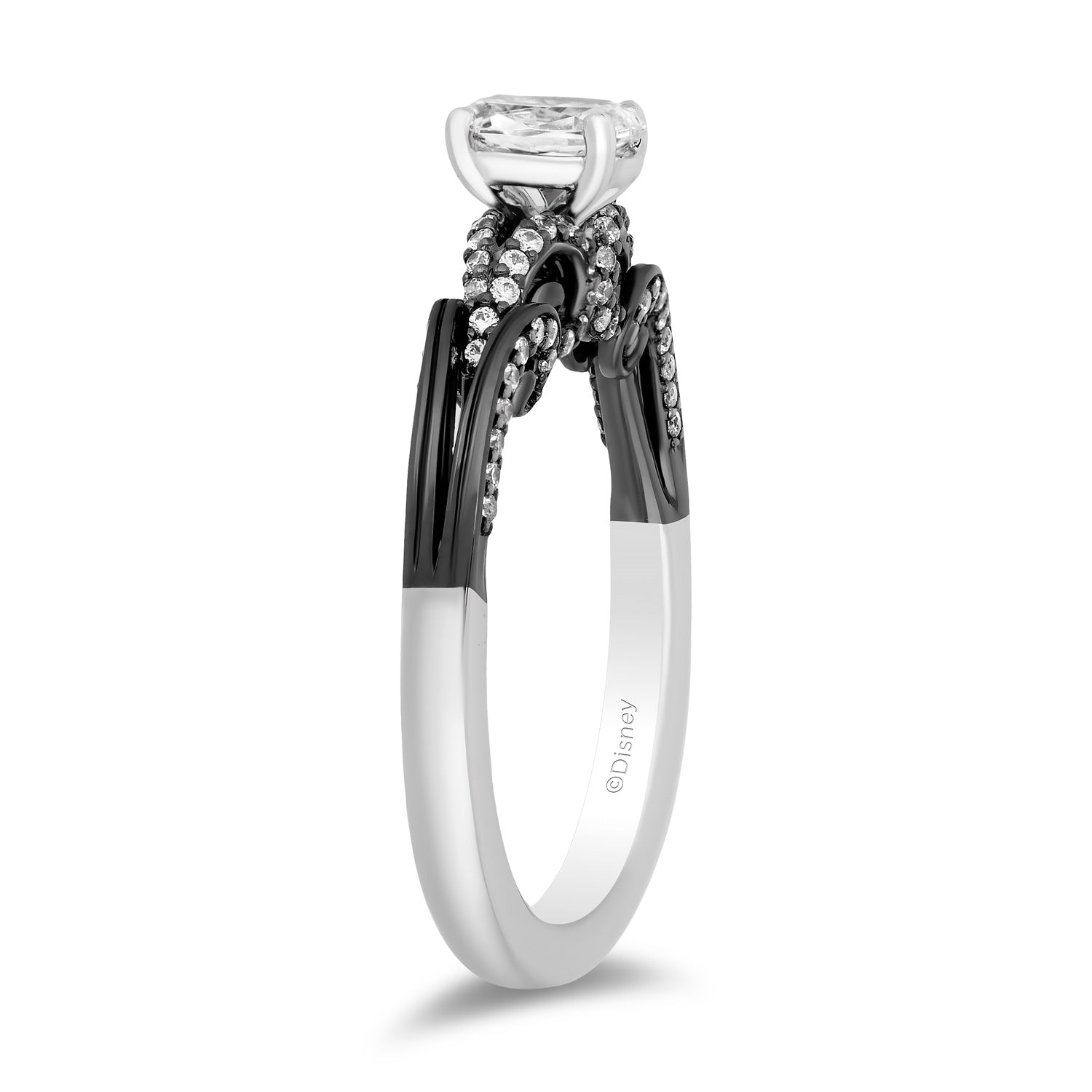 Disney Villain Ursula Inspired Diamond Engagement Ring in 14K White Gold with Black Rhodium 1/2 CT Diamond Center and 3/4 CTTW Diamonds View 4
