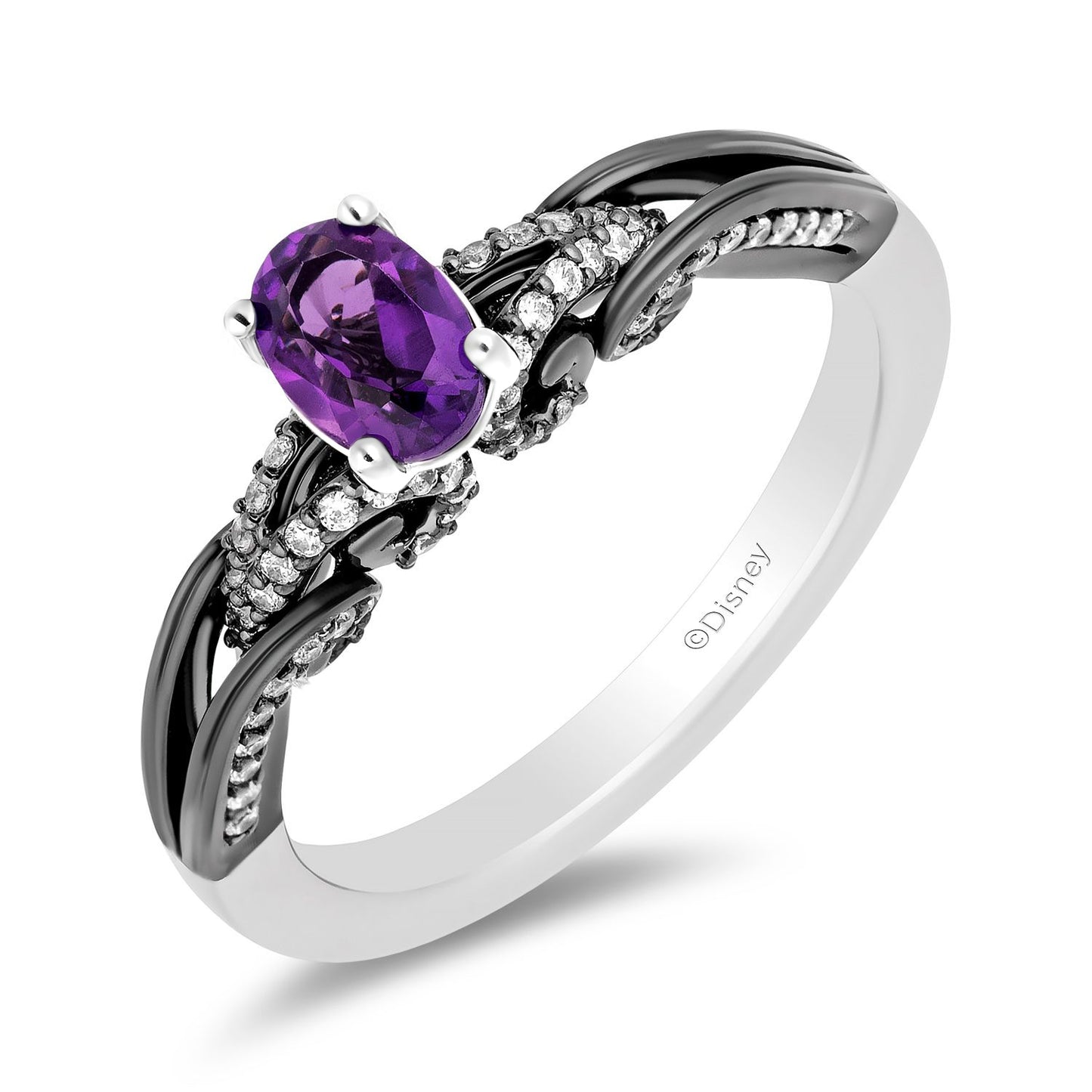 Disney Villain Ursula Inspired Oval Amethyst Gemstone Engagement Ring in 14K White Gold with Black Rhodium 1/4 CTTW View 1