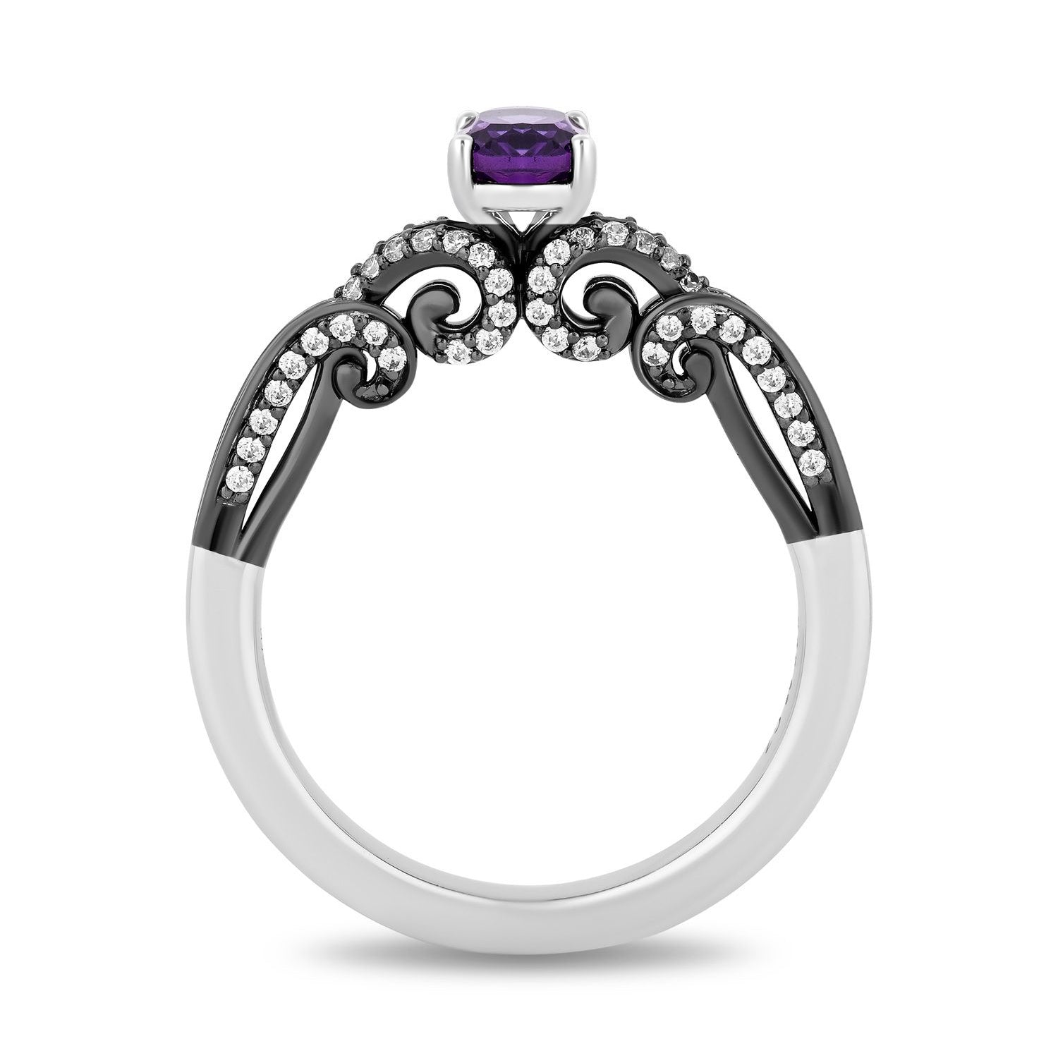 Disney Villain Ursula Inspired Oval Amethyst Gemstone Engagement Ring in 14K White Gold with Black Rhodium 1/4 CTTW View 3