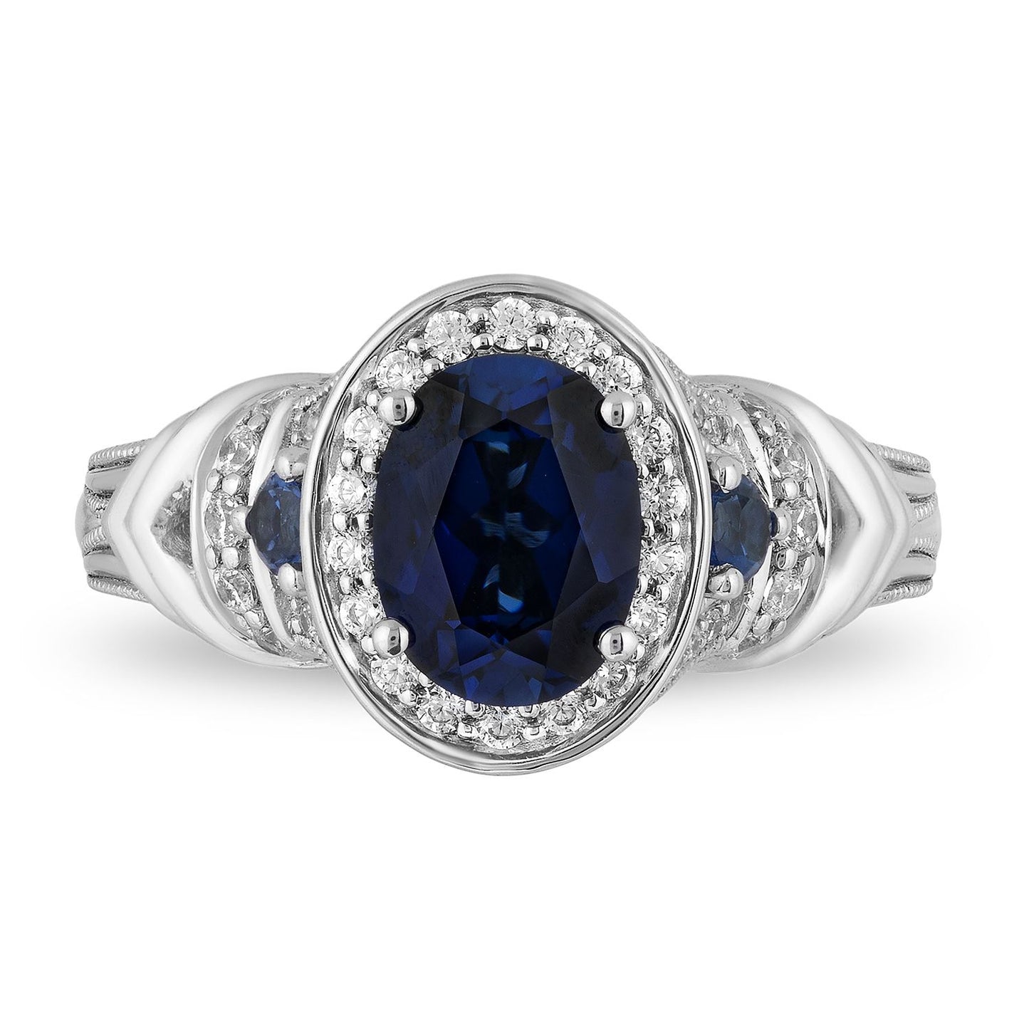 Enchanted Disney Fine Jewelry 10K White Gold with 1/3 CTTW Diamond and Sapphire Cinderella Engagement Ring