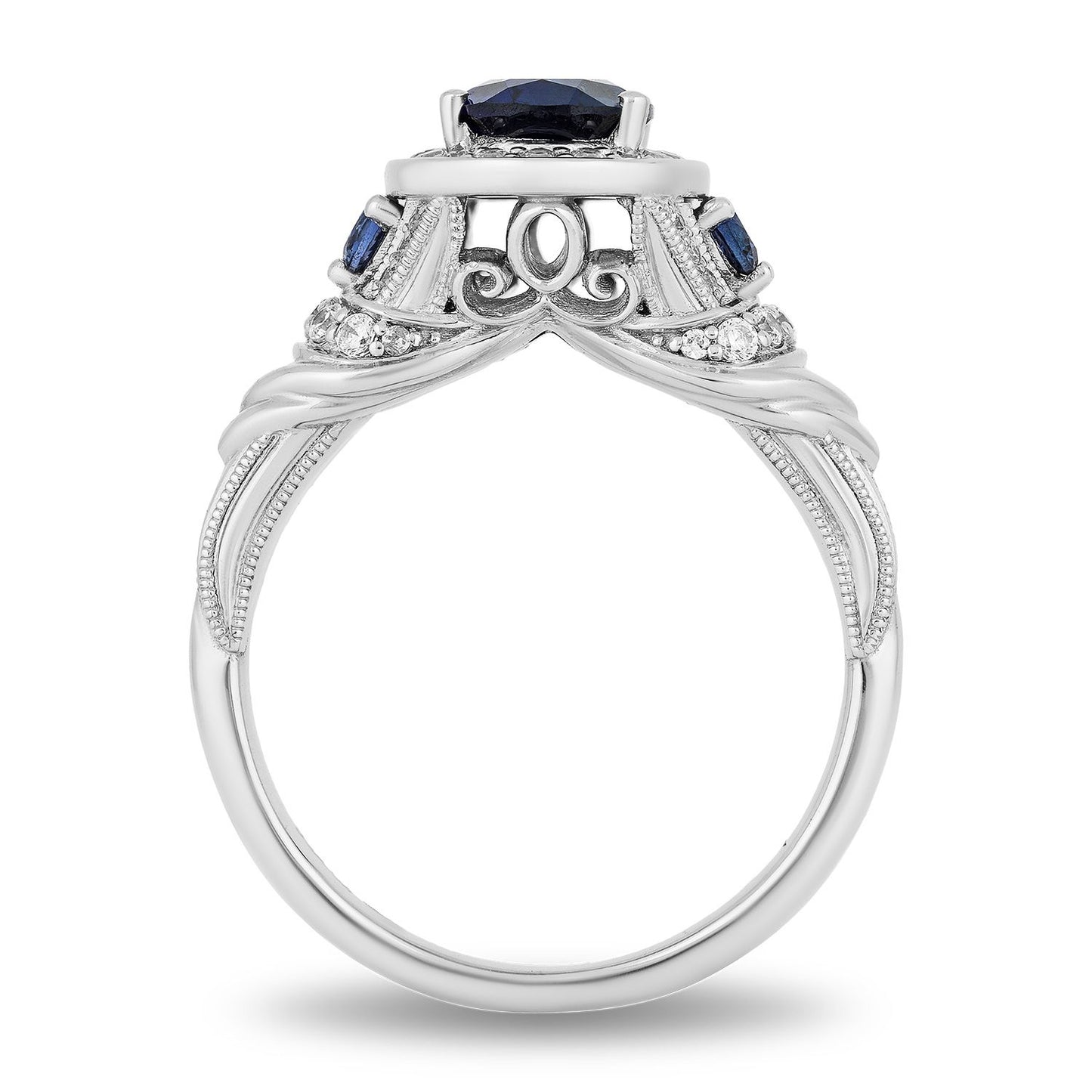 Enchanted Disney Fine Jewelry 10K White Gold with 1/3 CTTW Diamond and Sapphire Cinderella Engagement Ring