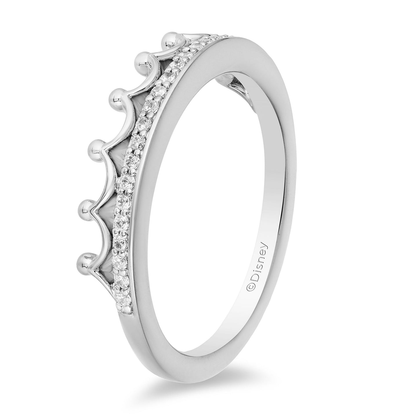 Enchanted Disney Fine Jewelry 10K White Gold 1/10 CTTW Diamond Majestic Princess Tiara Ring
