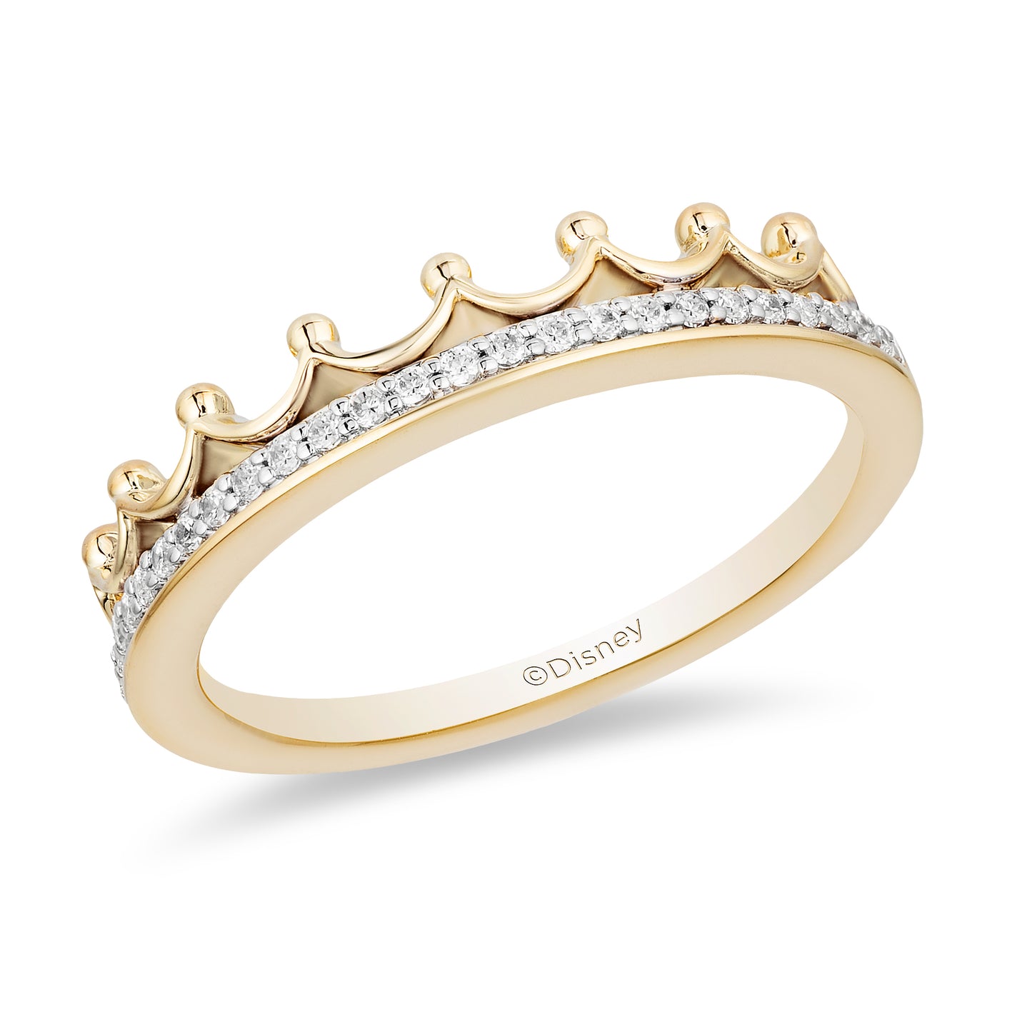 Enchanted Disney Fine Jewelry 10K Yellow Gold 1/10 CTTW Diamond Majestic Princess Tiara Ring