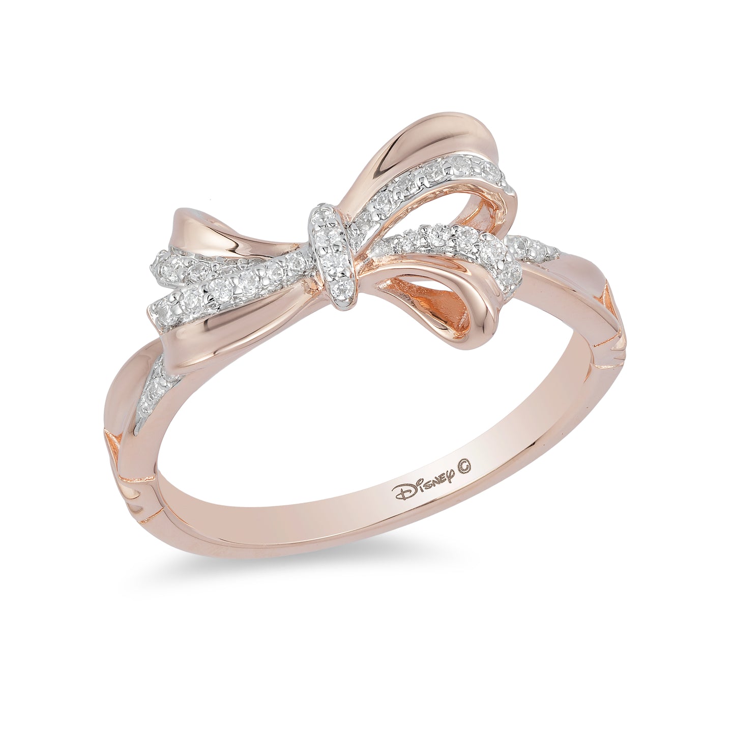 Enchanted Disney Fine Jewelry 10K Rose Gold 1/10 CTTW Snow White Bow Ring