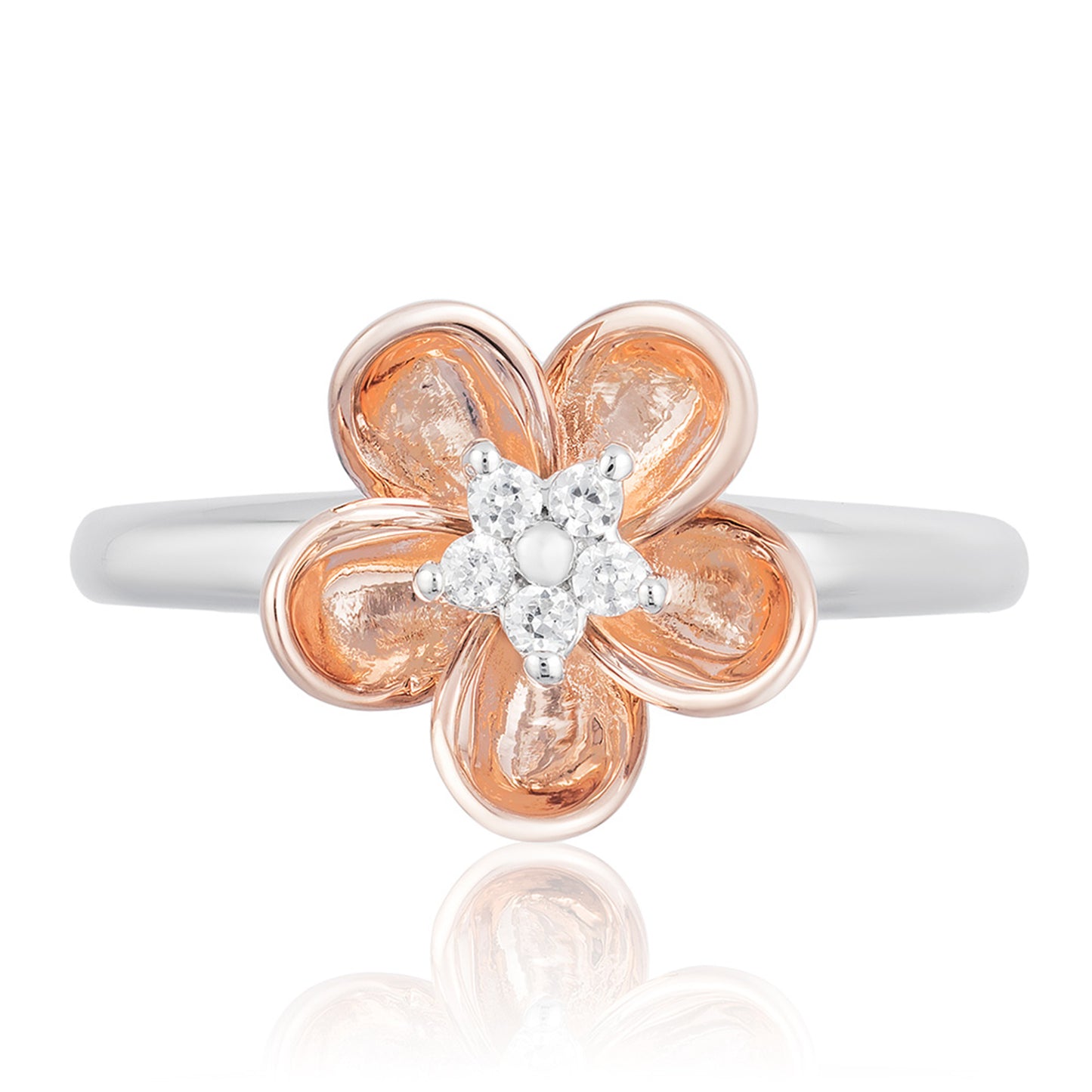 Enchanted Disney Fine Jewelry Sterling Silver and 10K Rose Gold 1/15 CTTW Diamond Mulan Ring