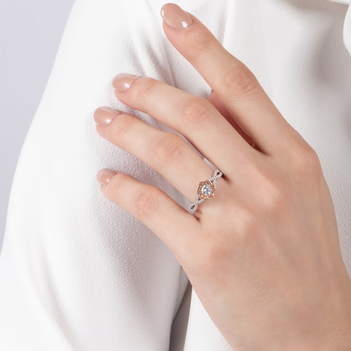 Enchanted Disney Fine Jewelry 14K Rose Gold and White Gold with 1/2 CTTW Diamond Belle Bridal Ring