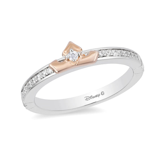 Enchanted Disney Fine Jewelry Sterling Silver and 10K Rose Gold 1/10 CTTW Aurora Tiara Ring