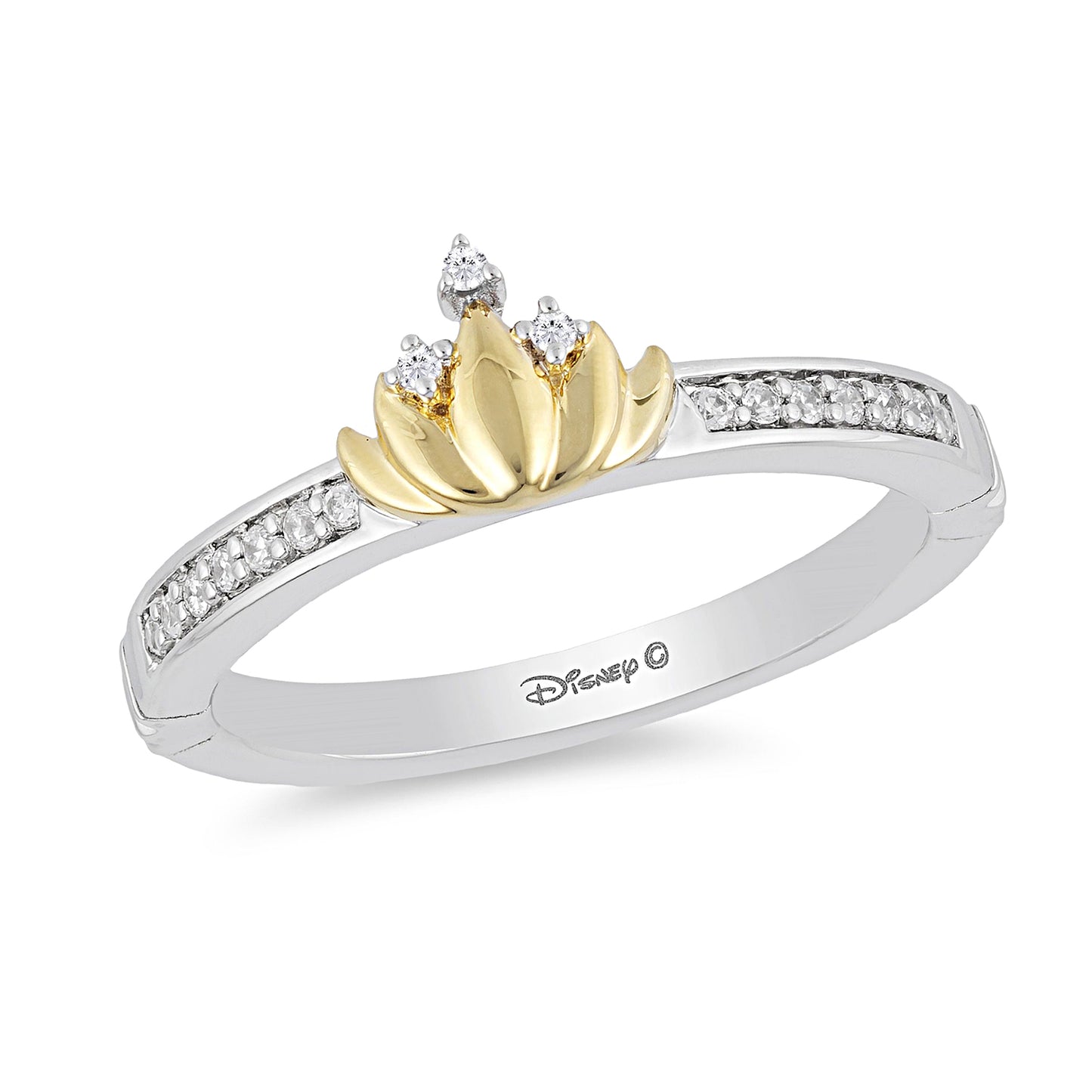 Enchanted Disney Fine Jewelry Sterling Silver and 10K Yellow Gold 1/10 CTTW Tiana Water Lily Ring