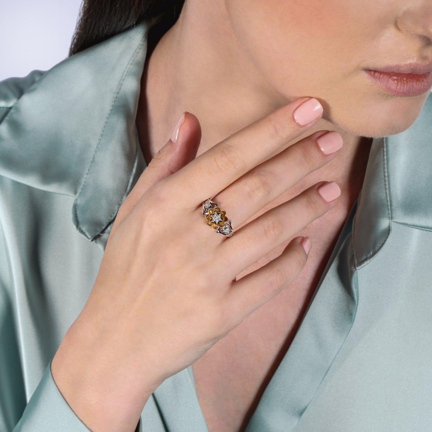 Enchanted Disney Fine Jewelry Sterling Silver and 10K Yellow Gold With 1/8 CTTW Diamond Tiana Lotus Ring