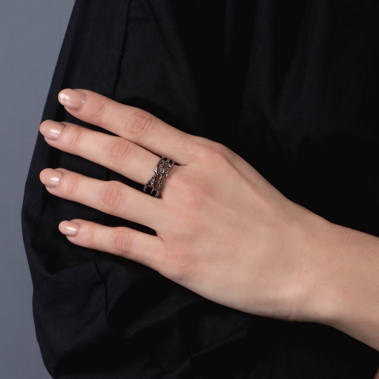Enchanted Disney Fine Jewelry Black Rhodium over Sterling Silver 1/5 CTTW Maleficent Creeper Ring