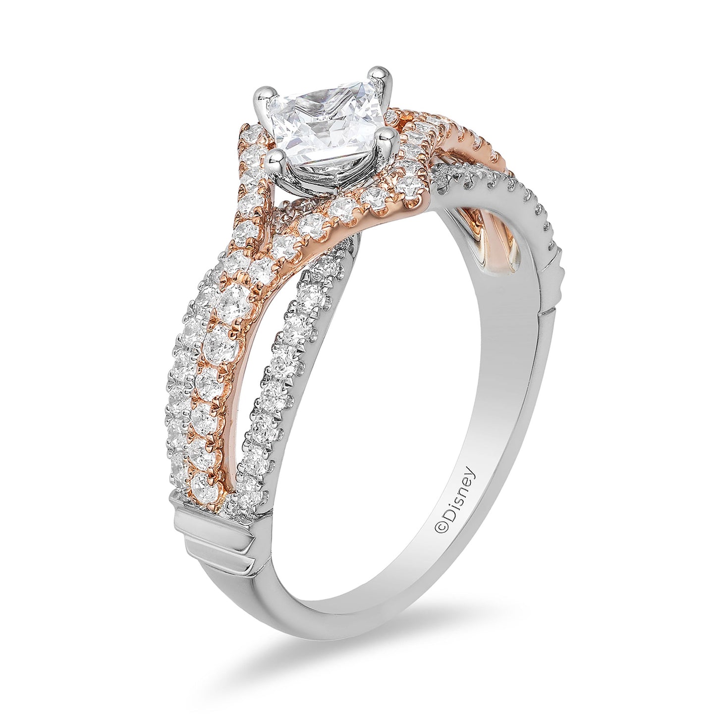 Enchanted Disney Fine Jewelry 14K White Gold and Rose Gold with 1 CTTW Aurora Engagement Ring