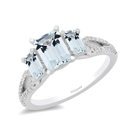 Enchanted Disney Fine Jewelry Sterling Silver with 1/8 CTTW Diamond and Sky Blue Topaz Elsa Ring
