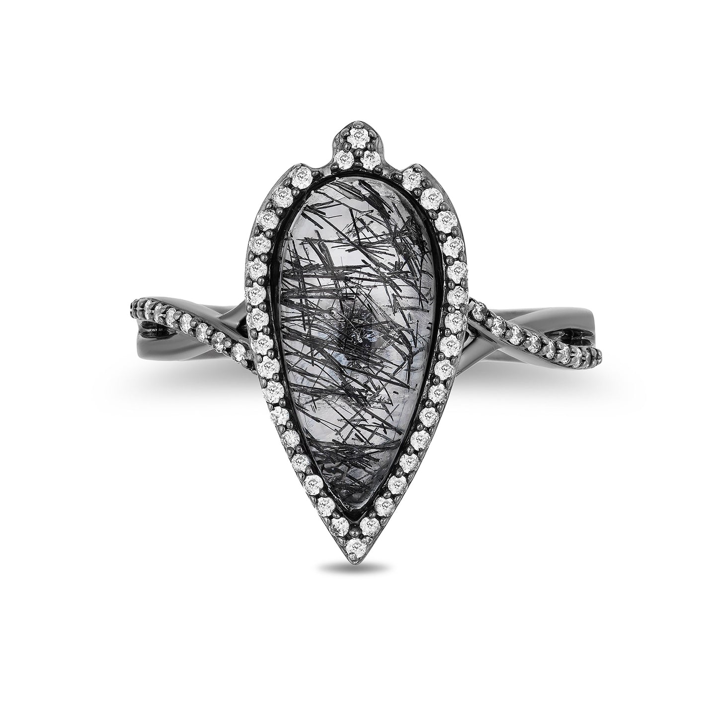 Enchanted Disney Fine Jewelry Black Rhodium over Sterling Silver 1/4 CTTW Diamond with Rutile Quartz Maleficent Ring