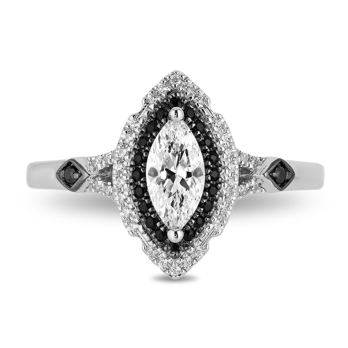 Enchanted Disney Fine Jewelry 14K White Gold with 3/4 CTTW White and Black Round Diamond Maleficent Engagement Ring