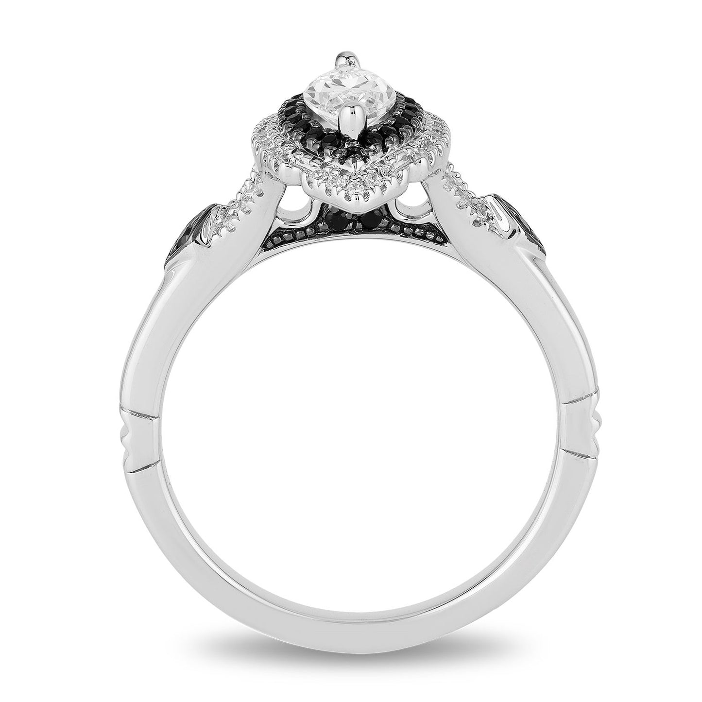 Enchanted Disney Fine Jewelry 14K White Gold with 3/4 CTTW White and Black Round Diamond Maleficent Engagement Ring