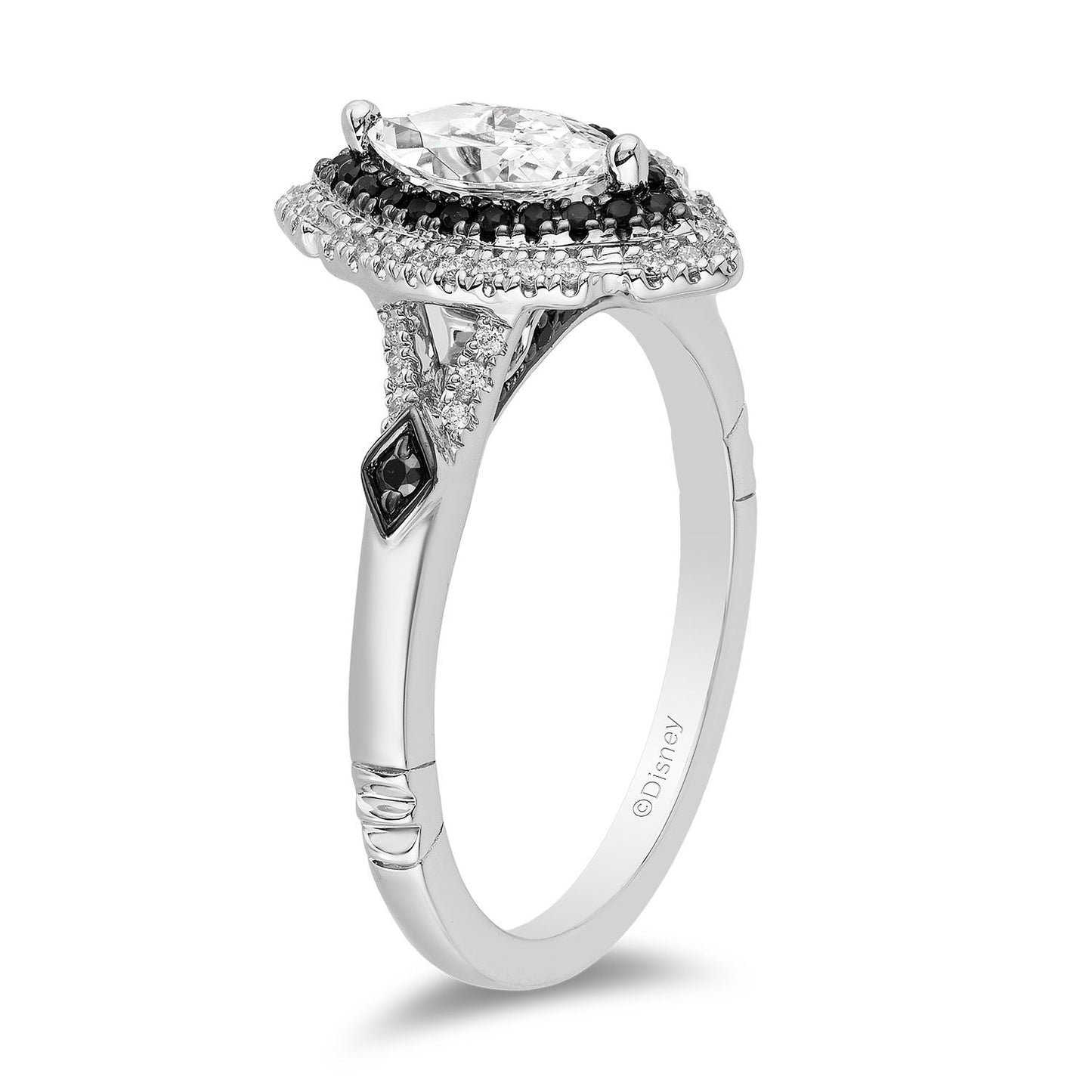 Enchanted Disney Fine Jewelry 14K White Gold with 3/4 CTTW White and Black Round Diamond Maleficent Engagement Ring