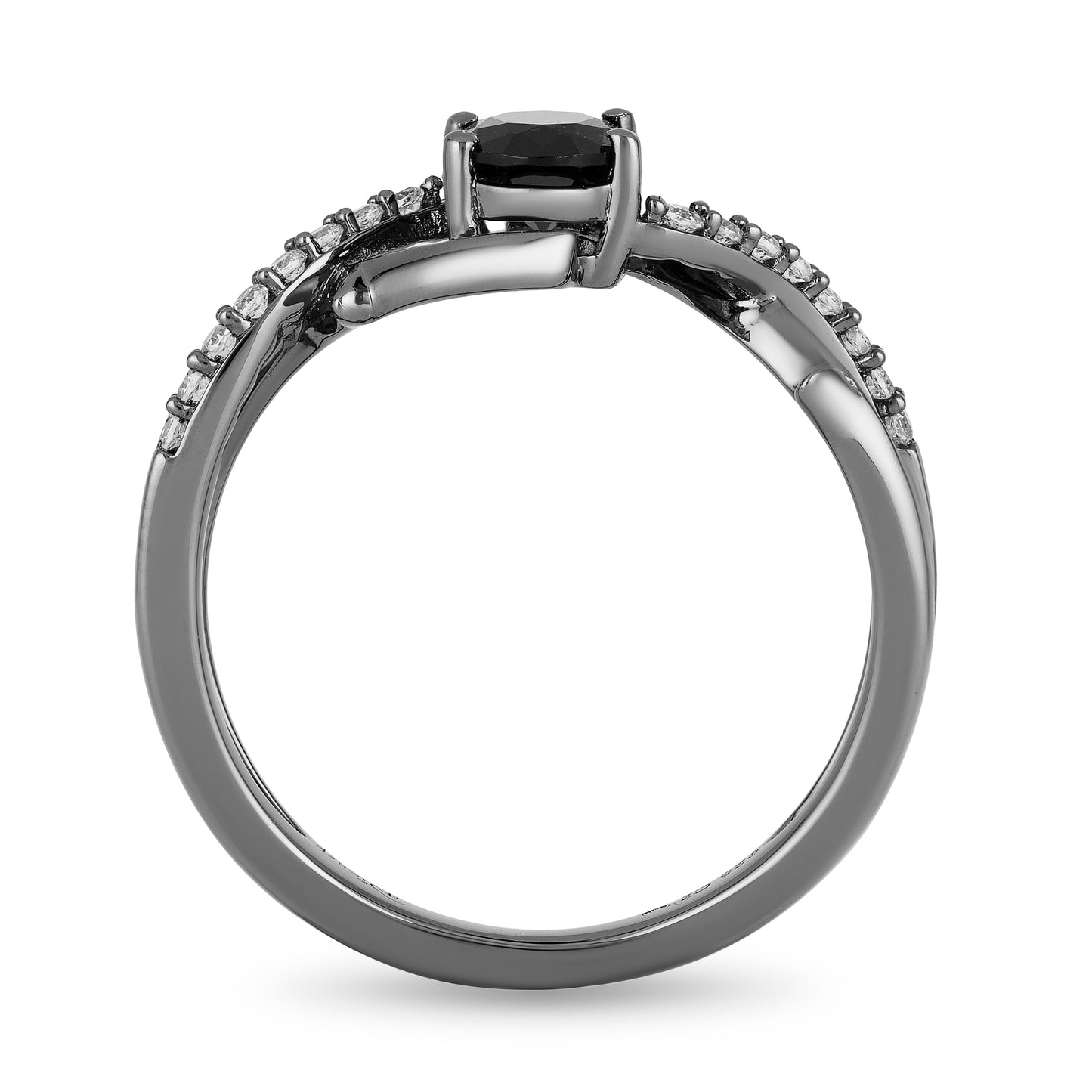 Enchanted Disney Fine Jewelry Black Rhodium Over Sterling Silver with 1/10 CTTW Diamond and Black Onyx Maleficent Ring