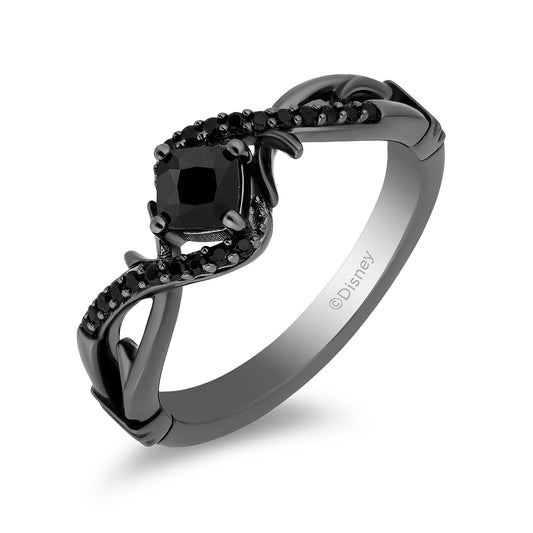 Enchanted Disney Fine Jewelry Black Rhodium over Sterling Silver with 1/10 CTTW Black Diamond and Onyx Maleficent Ring