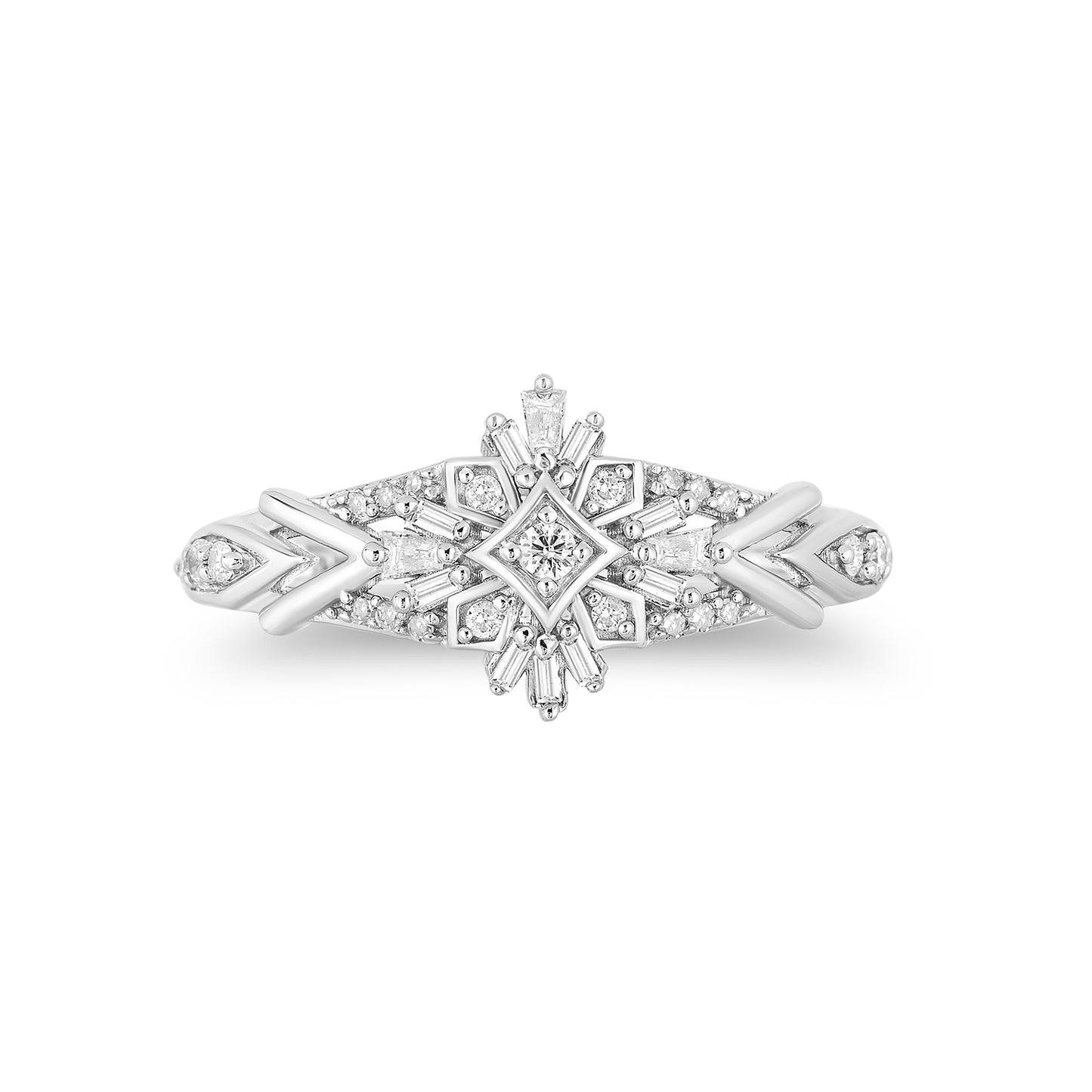 Enchanted Disney Fine Jewelry Sterling Silver with 1/4 CTTW Diamonds Frozen 2 Elsa Snowflake Ring