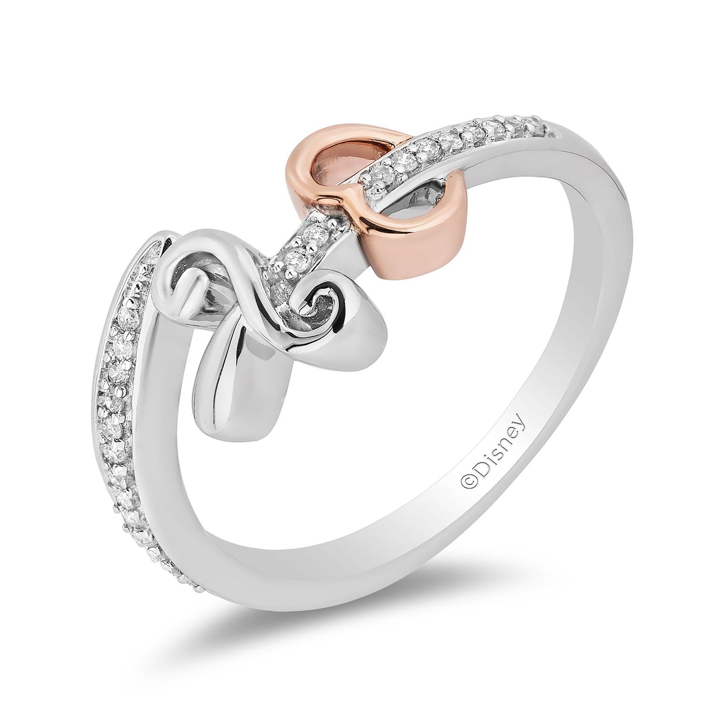 Enchanted Disney Fine Jewelry Sterling Silver and 10k Rose Gold with 1/10 CTTW Evil Queen Dagger with Heart Ring