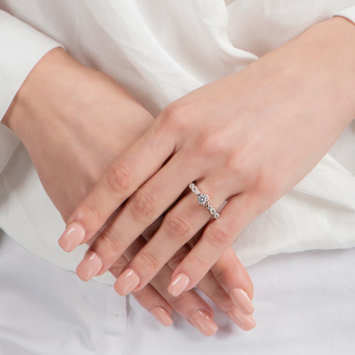 Enchanted Disney Fine Jewelry 14K White Gold and Rose Gold with 9/10 CTTW Diamond Belle Engagement Ring
