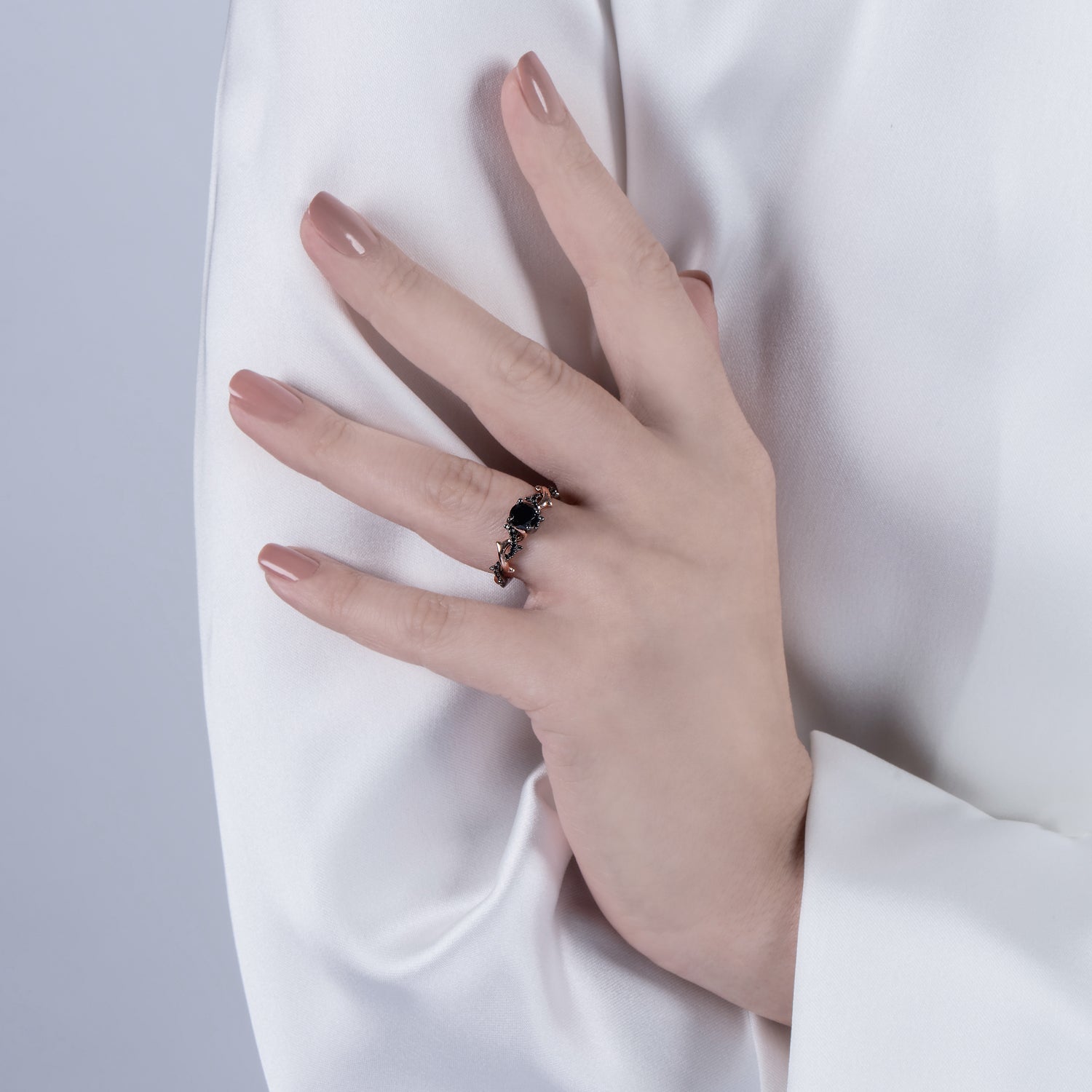Disney Maleficent Inspired Black Diamond Bridal Engagement Ring in