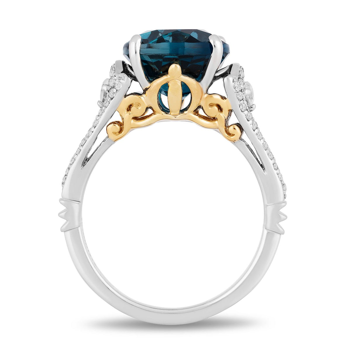 Enchanted Disney Fine Jewelry 10K White Gold and Yellow Gold with 3/8 CTTW  Diamond and London Blue Topaz Cinderella Engagement Ring