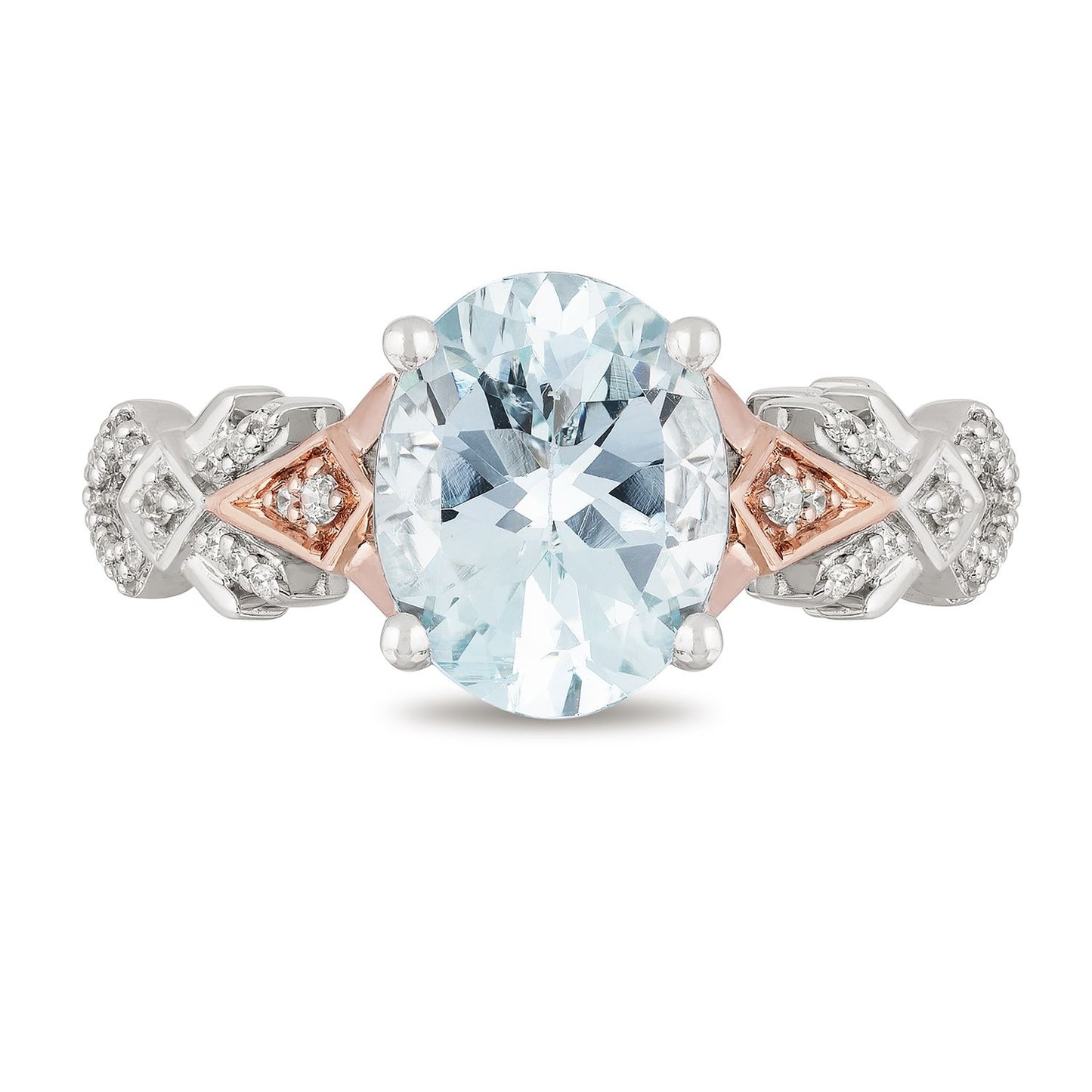 Enchanted Disney Fine Jewelry 10K White Gold and Rose Gold with 1/6 CTTW Diamond and Aquamarine Elsa Engagement Ring