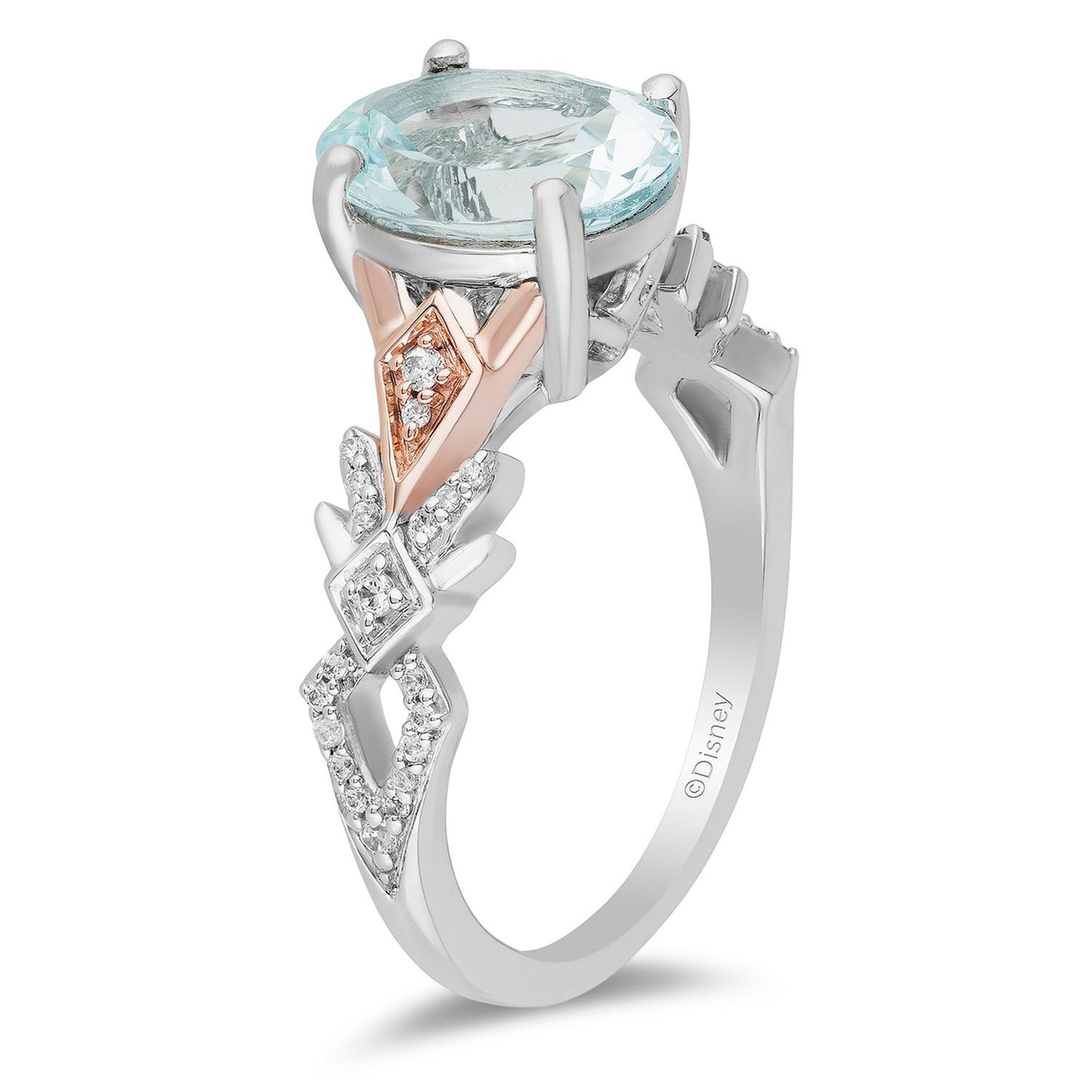 Enchanted Disney Fine Jewelry 10K White Gold and Rose Gold with 1/6 CTTW Diamond and Aquamarine Elsa Engagement Ring