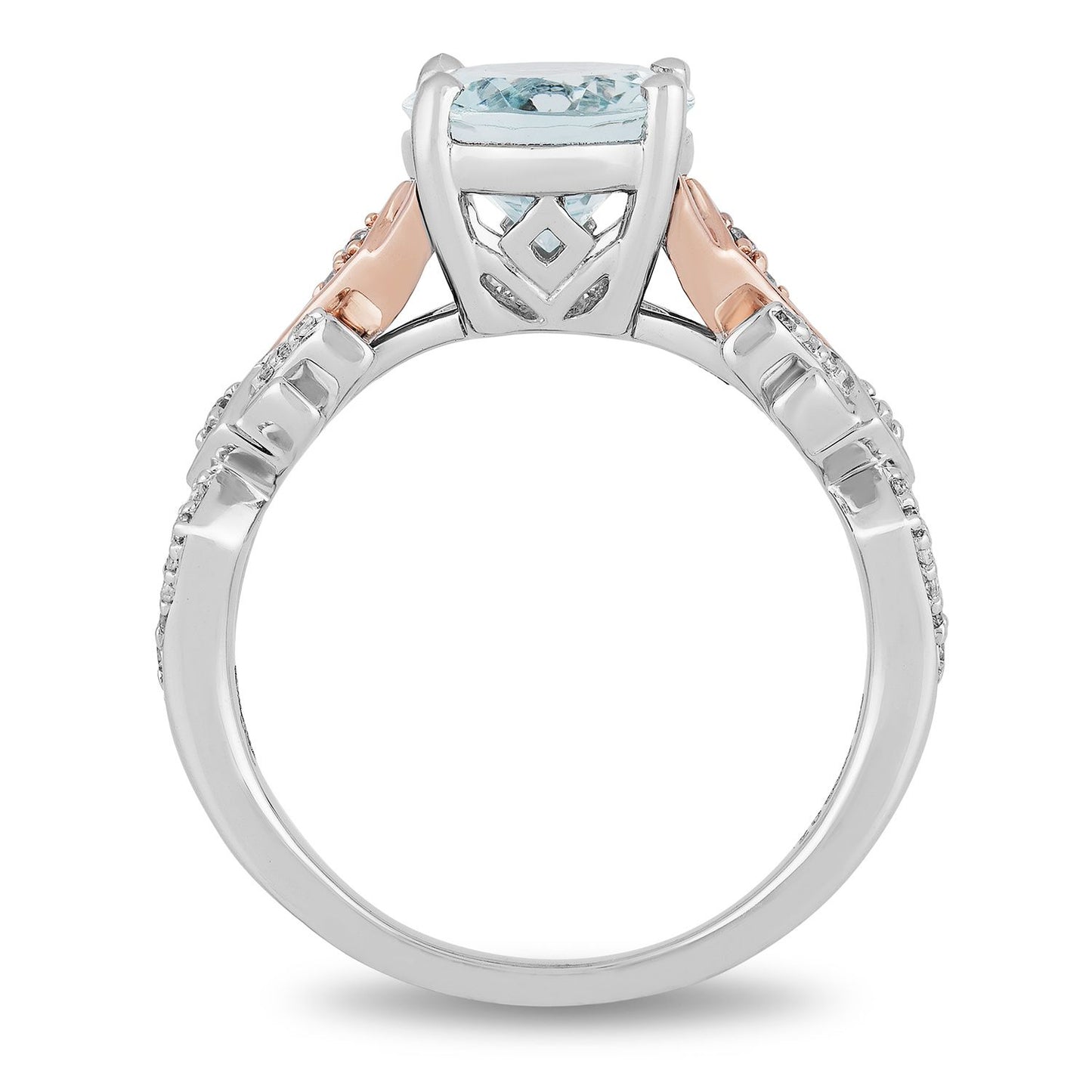 Enchanted Disney Fine Jewelry 10K White Gold and Rose Gold with 1/6 CTTW Diamond and Aquamarine Elsa Engagement Ring