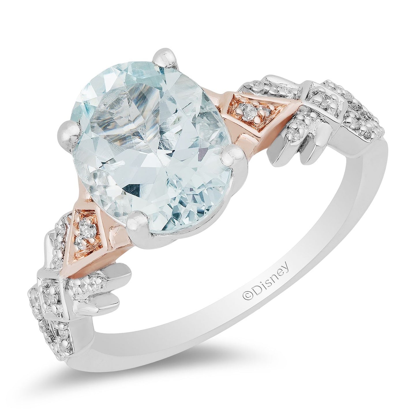 Enchanted Disney Fine Jewelry 10K White Gold and Rose Gold with 1/6 CTTW Diamond and Aquamarine Elsa Engagement Ring