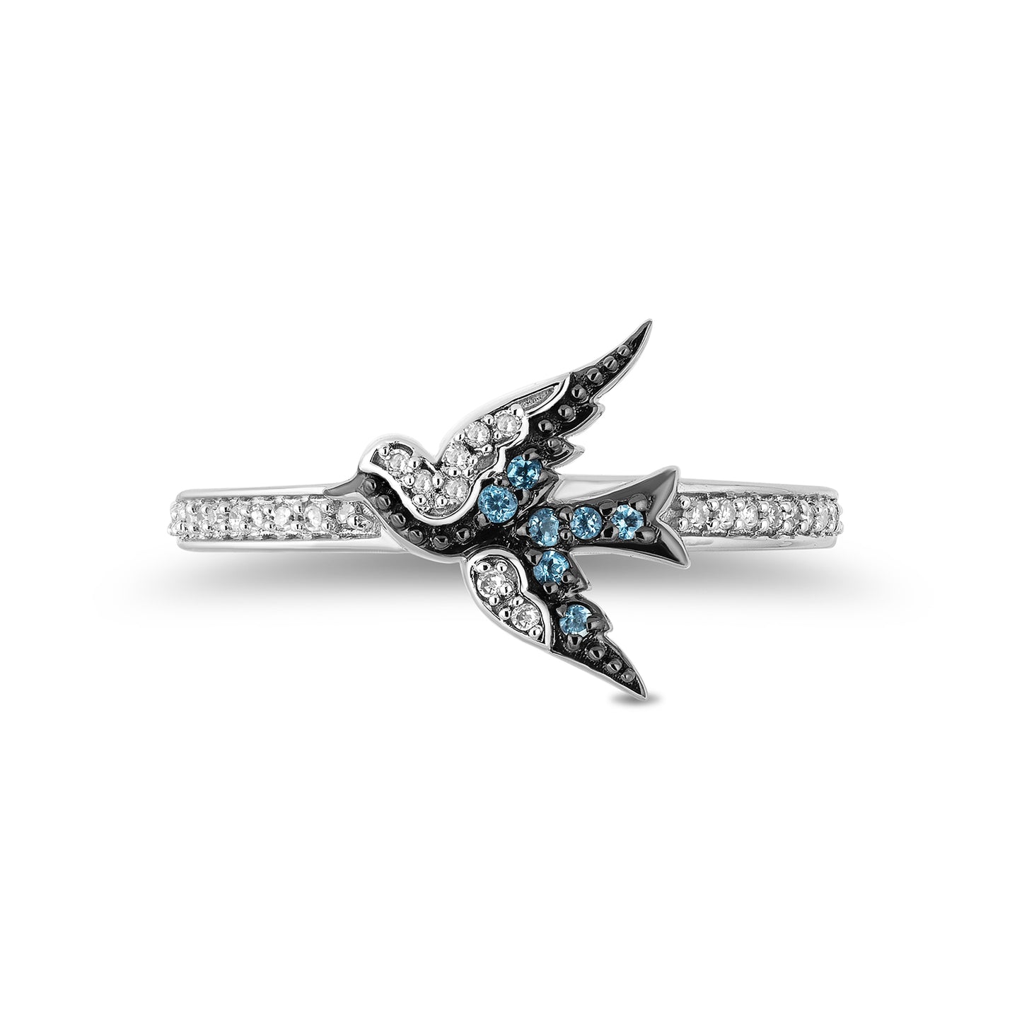 Enchanted Disney Fine Jewelry Sterling Silver with 1/10 CTTW Diamond and London Blue Topaz Cinderella Blue Bird Ring