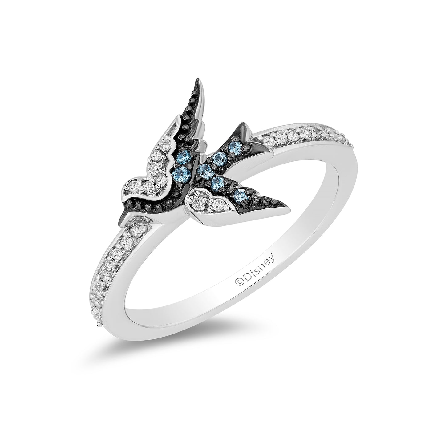 Enchanted Disney Fine Jewelry Sterling Silver with 1/10 CTTW Diamond and London Blue Topaz Cinderella Blue Bird Ring