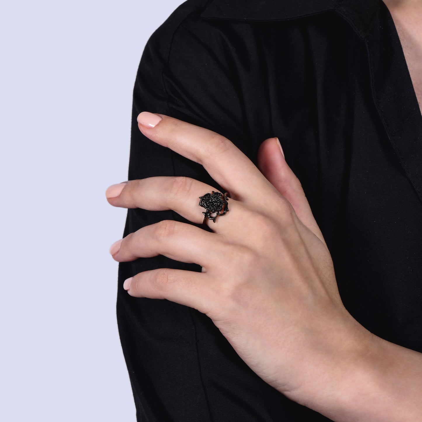 Enchanted Disney Fine Jewelry Black Rhodium over Sterling Silver with 1/4 CTTW Black Diamonds Maleficent Black Rose Ring