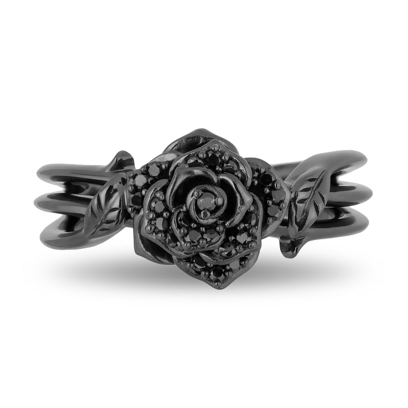 Disney Maleficent Inspired Rose Ring Black Rhodium 1/5 CTTW | Enchanted ...